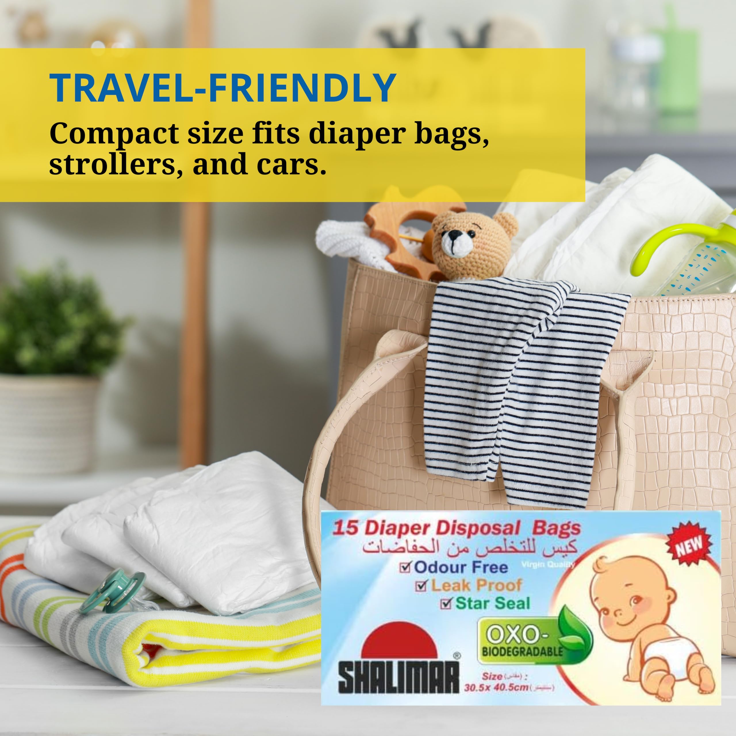 Shalimar Baby Diaper Disposable/Nappy Bag Size 30.5 Cm X 40.7 Cm 6 Rolls (90 Count) - Yellow Color 1