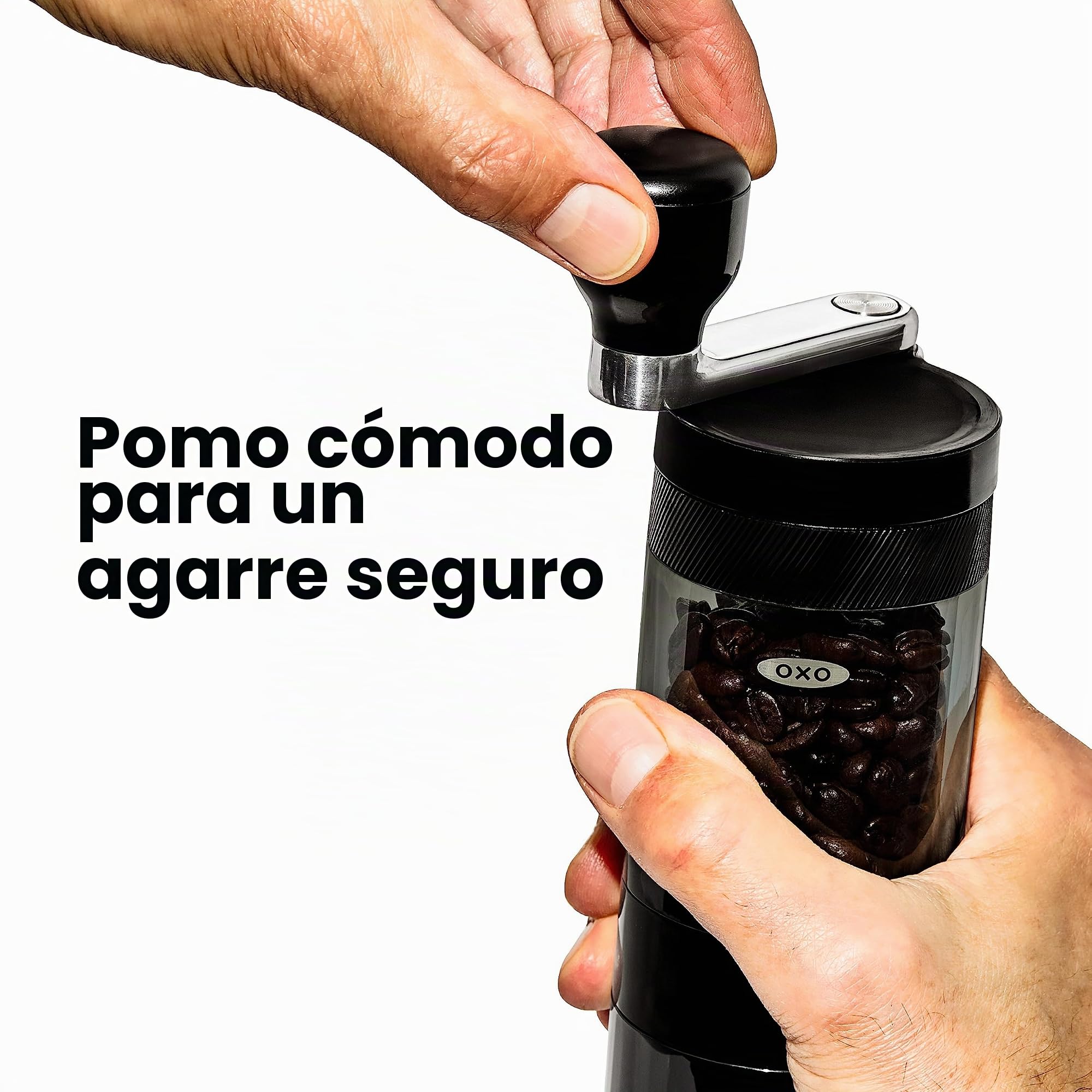 OXO Brew Molinillo de café manual – rebabas cónicas de acero inoxidable, 40 configuraciones de molienda, compacto y portátil, mango cómodo, tolva de fácil llenado