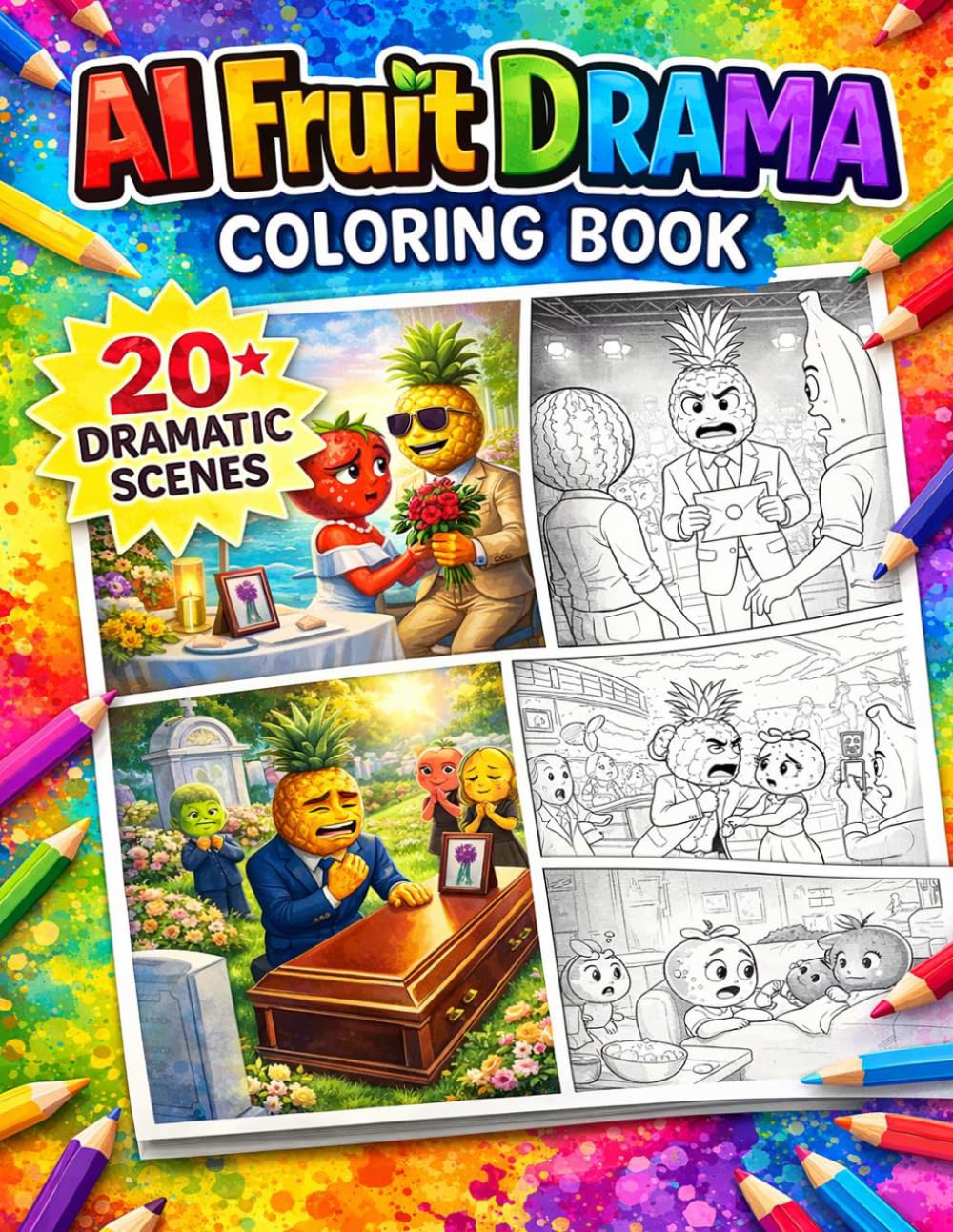 AI Fruit Drama Coloring Book: Color your favorite AI fruit drama scenes