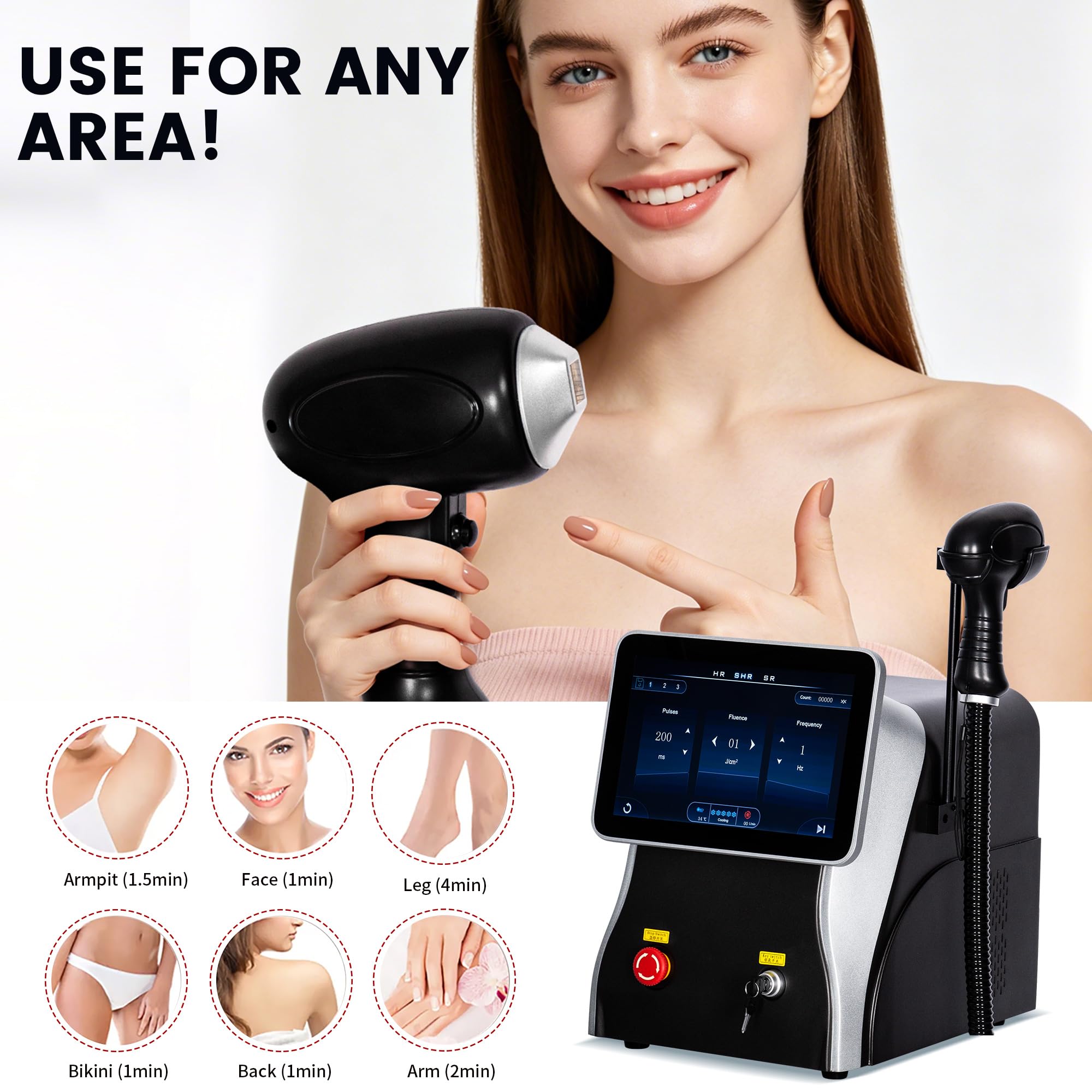 Appareil d'épilation laser diode 808 nm, style institut de beauté professionnel, écran tactile haute définition, refroidissement par points glacés, convient à tout le corps. (noir)