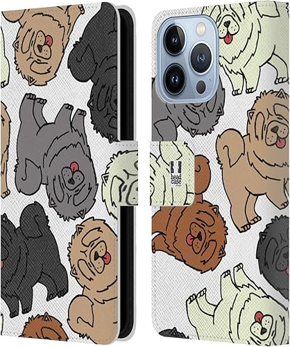 Head Case Designs Chow Chow Dog Breed Patterns 4 Leather Book Wallet Case Cover Compatible with Apple iPhone 13 Pro