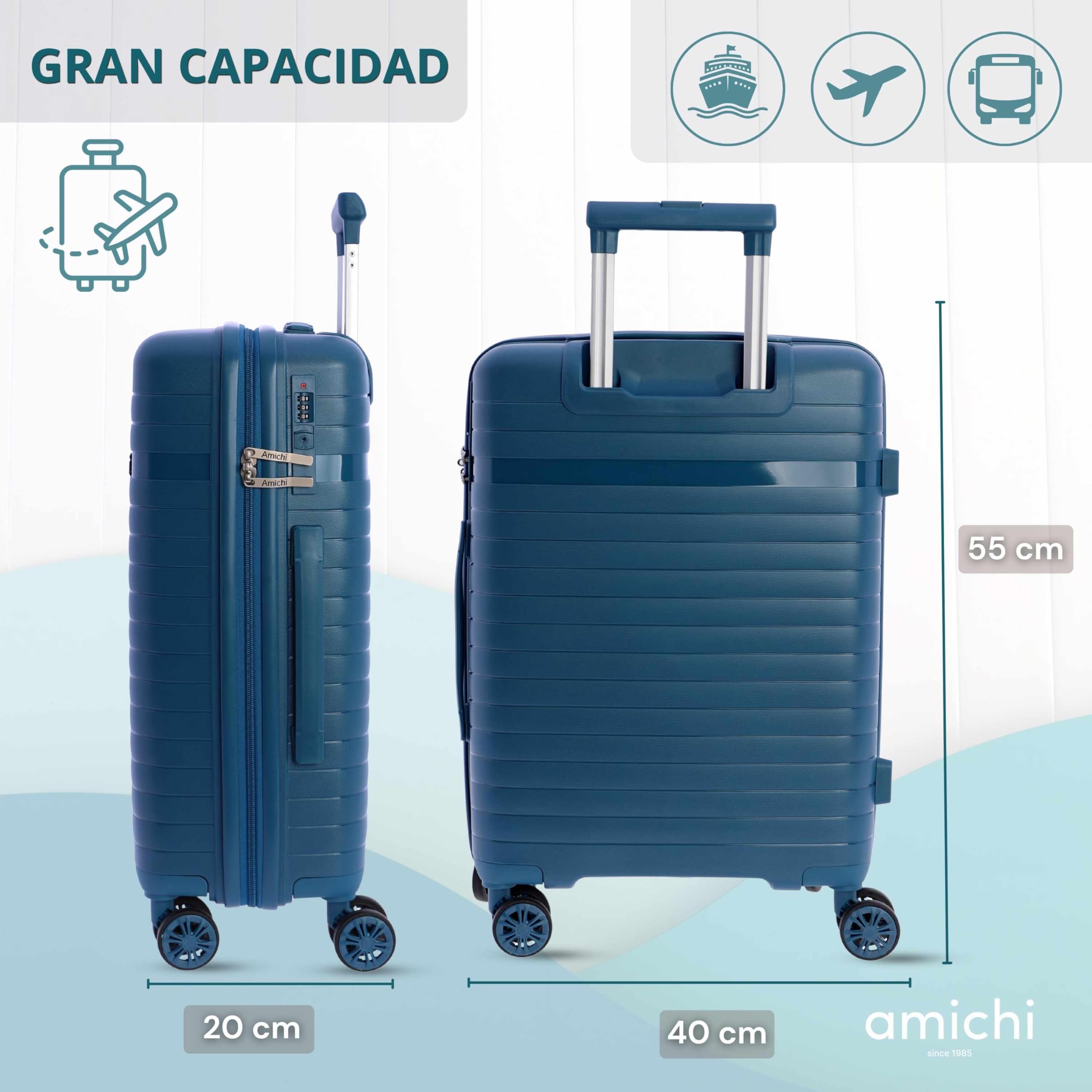 AMICHI - Maleta Cabina 55x40x20- Maletas de Viaje - Maletas de Viaje Cabina Apta para Ryannair- Trolley Equipaje para Avion Resistente con 4 Ruedas de 360º y candado TSA - 3