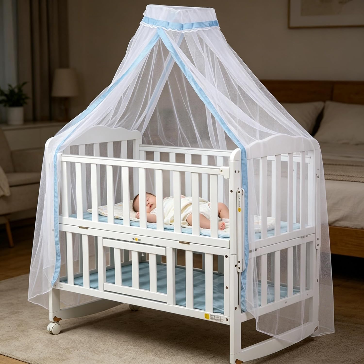 Baby Infant Hanging Mosquito Net,Toddler Dome Canopy Bed Netting, Palace-Style Crib Bedding Breathable Mesh（No Stand）
