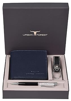 URBAN FOREST Sherlock Blue Leather Wallet, Keyring & Pen Combo Gift Set for Men - image, photos