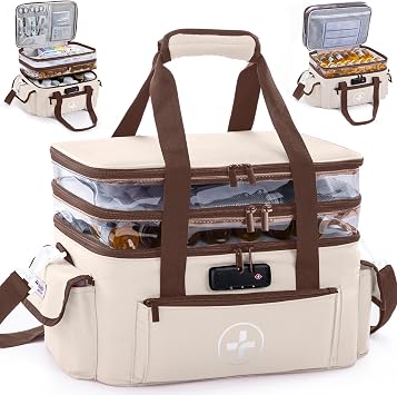 BAGSFY 3-Tier Medicine Organizer with Combination Lock Large Medicine Bag, Empty First Aid Kit Case, Pill Bottle Medical Supply Organizer, Travel Prescription Bag, Medication Storage Container