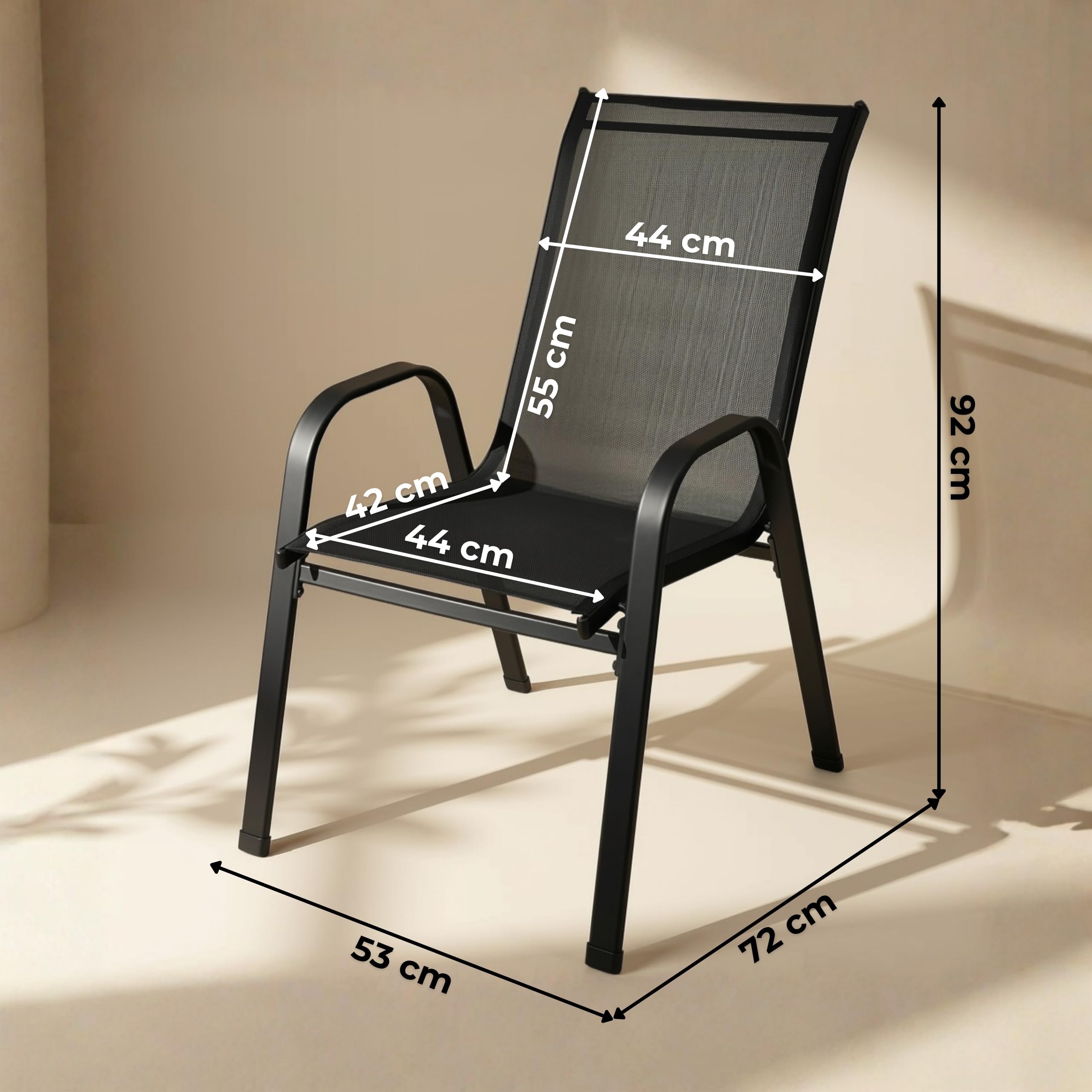 SPRINGOS Set di 4 sedie da giardino, impilabili, per esterni, terrazza, balcone, con seduta in textilene e struttura in acciaio, resistenti alle intemperie, per giardino, balcone, terrazza, campeggio