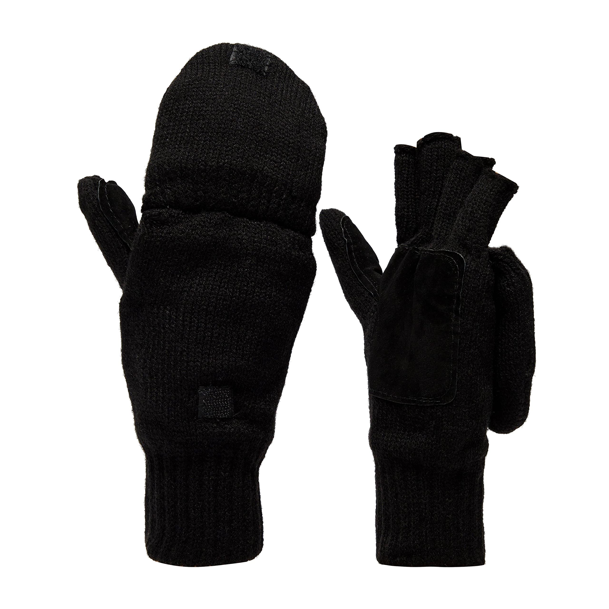 Peter Storm Men's Thinsulate Convertible Fingerless Gloves With Mitten Style Cover, Winter Accessories, Black, L/XL
