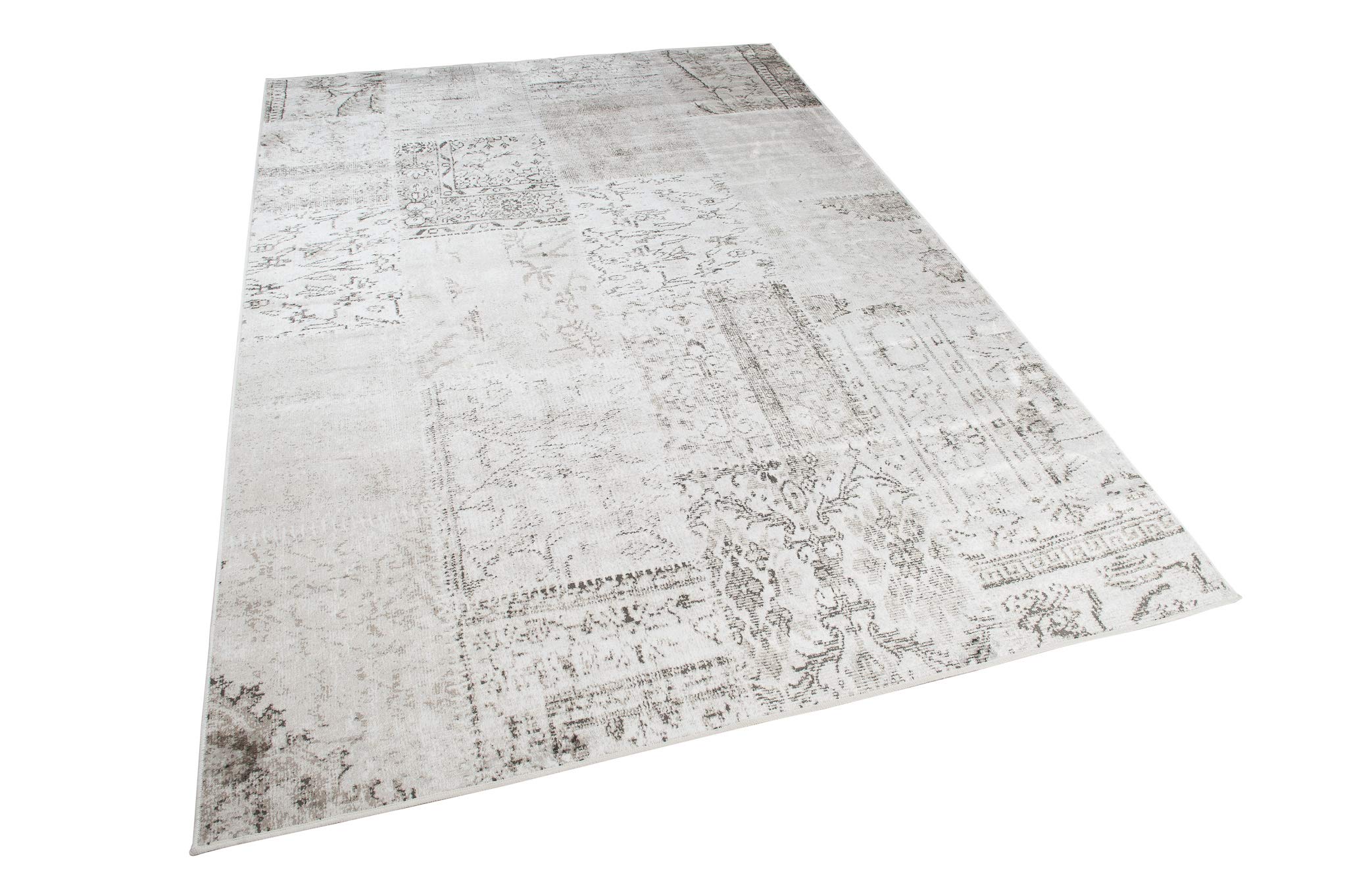 Tapiso Jafar dywan do salonu, cienki, krótkie runo, nowoczesny, vintage, kwiecisty melanż, kremowo-szary, designerski do jadalni, płaskie runo, wiskoza, 160 x 230 cm