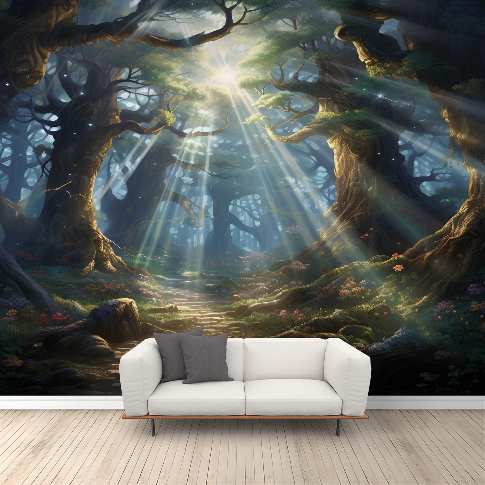 Sunshine Forest Mural for Living Room Fairytale Forest Wall Murals Sunlit Path Mural 3D Fantasy Landscape Murals Wallpaper for Bedroom Home Decoration 350 x 256 cm