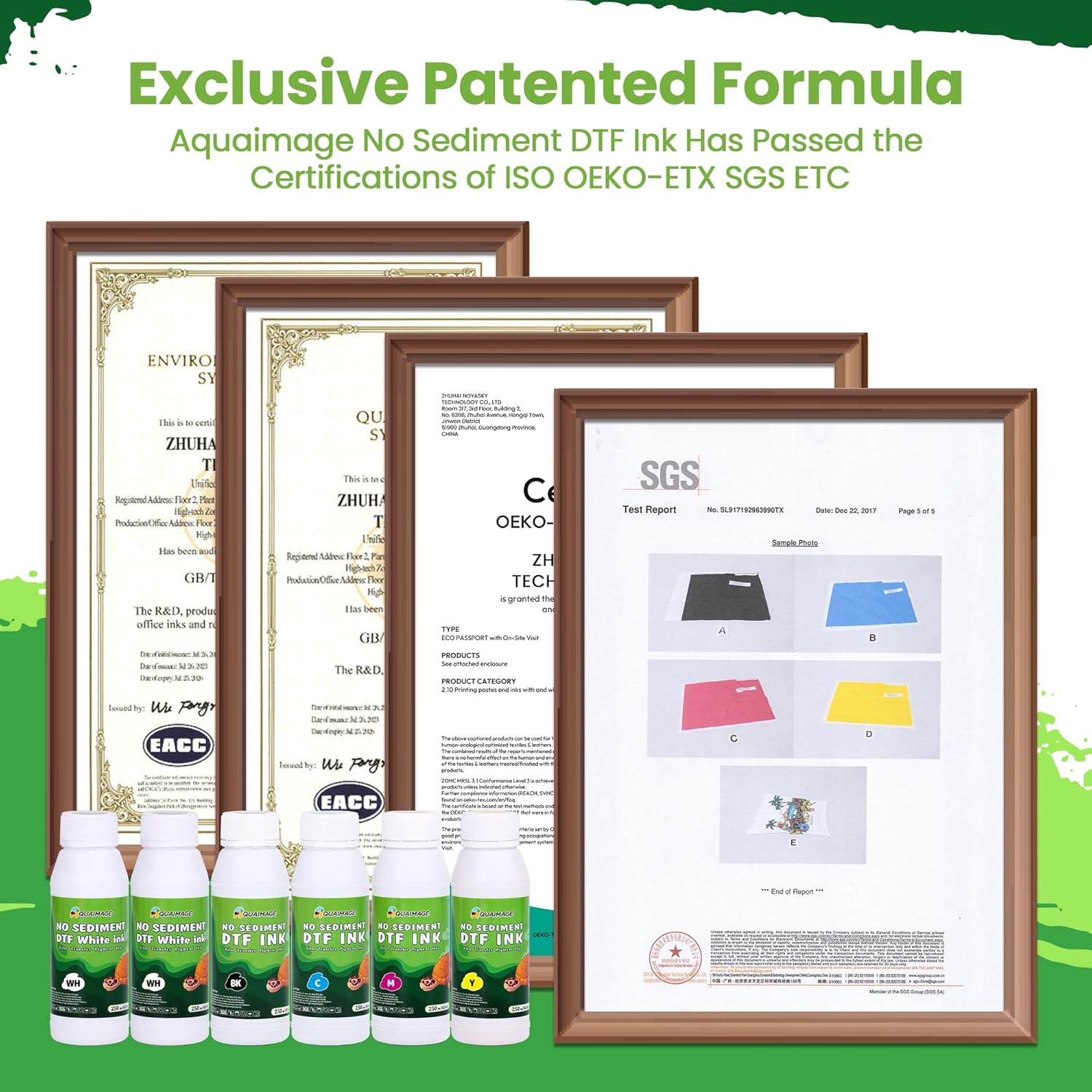 Sediment-Free Premium DTF Ink 1500ML- DTF Transfer Ink for PET Film, for ET-8550, XP-15000, L1800, L805, R1390, R2400, Heat Transfer Printing Direct to Film 250mlx 6(2Wh+BKCMY)