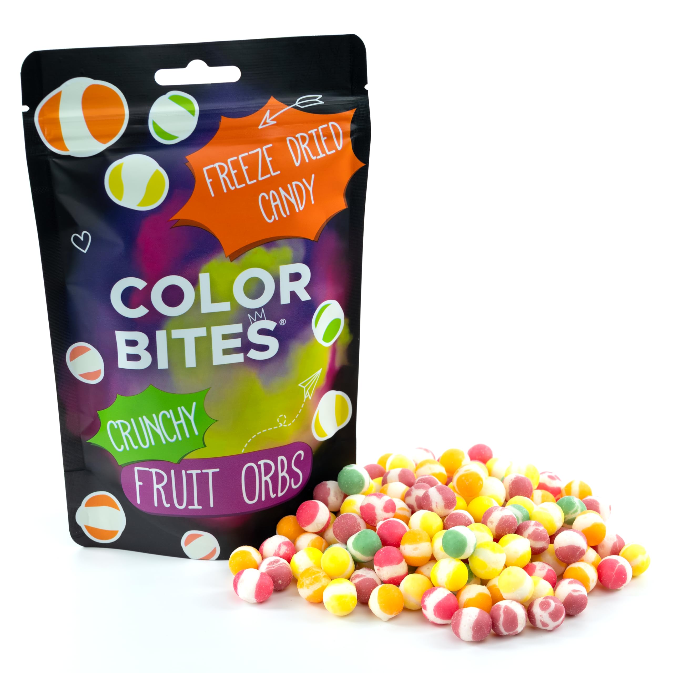 Color Bites Crunchy Fruit Orbs | Gefriergetrocknete Süßigkeiten, Freeze Dried Candy 100g