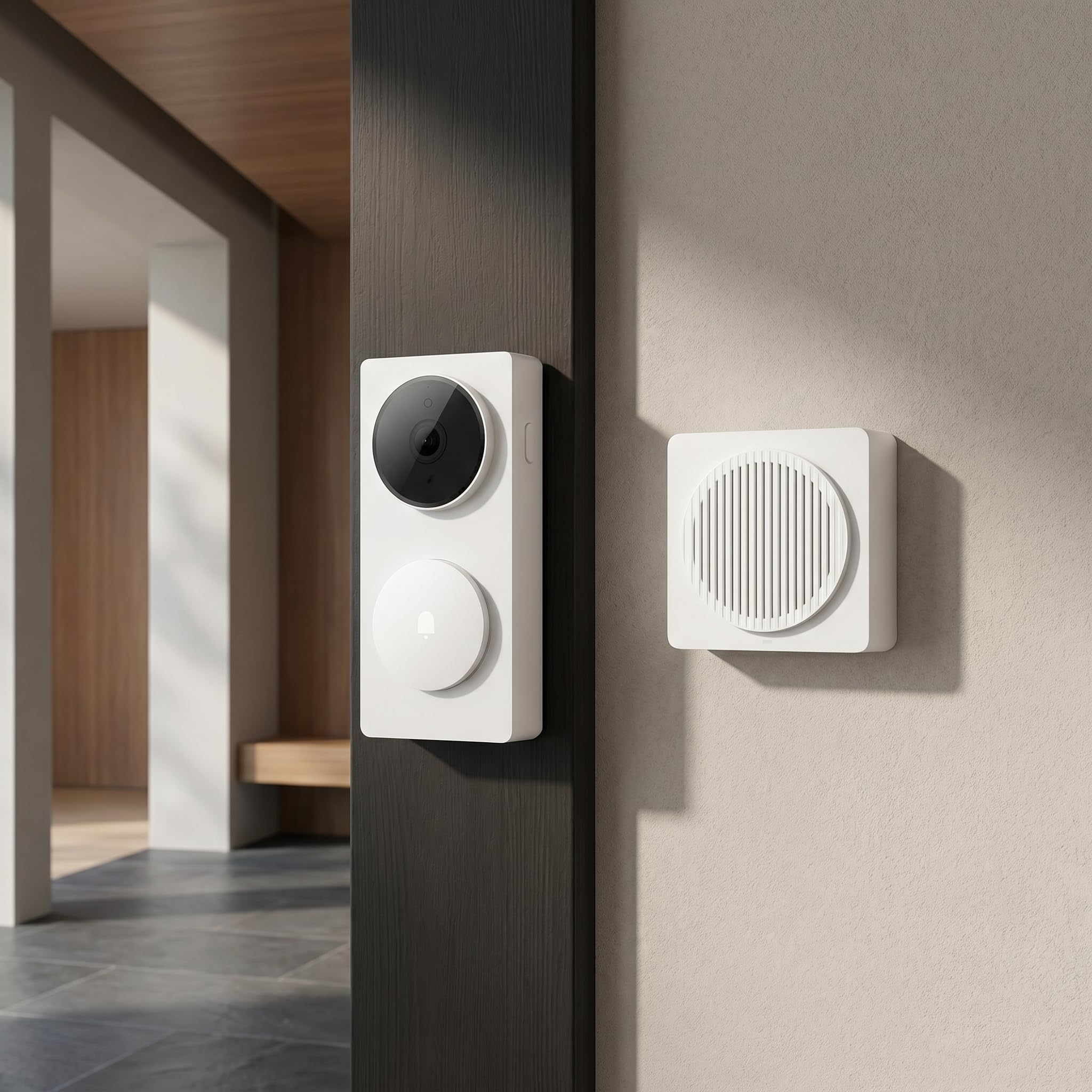 Videocitofono con archiviazione sicura nel cloud e rilevamento radar a onde millimetriche, campanello wireless per la casa in ABS, bianco