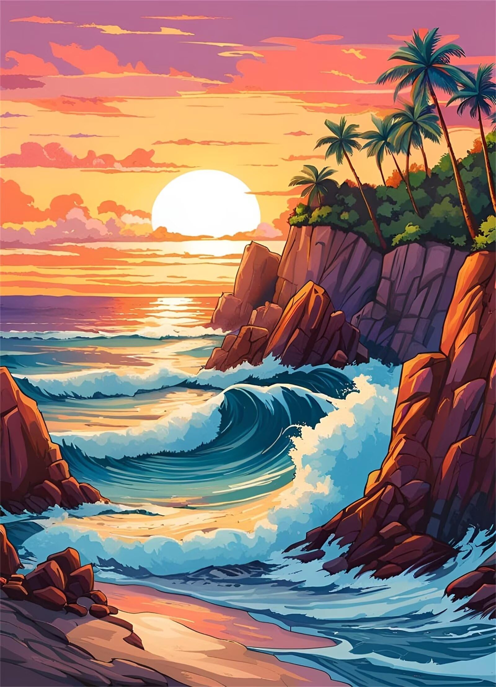 Zachody słońca, pejzaże morskie, malowanie po numerach, dla dorosłych, bez ramy, 55 x 70 cm, malowanie według numerów, dla początkujących, z pędzlami i pigmentem akrylowym, obraz olejny do dekoracji