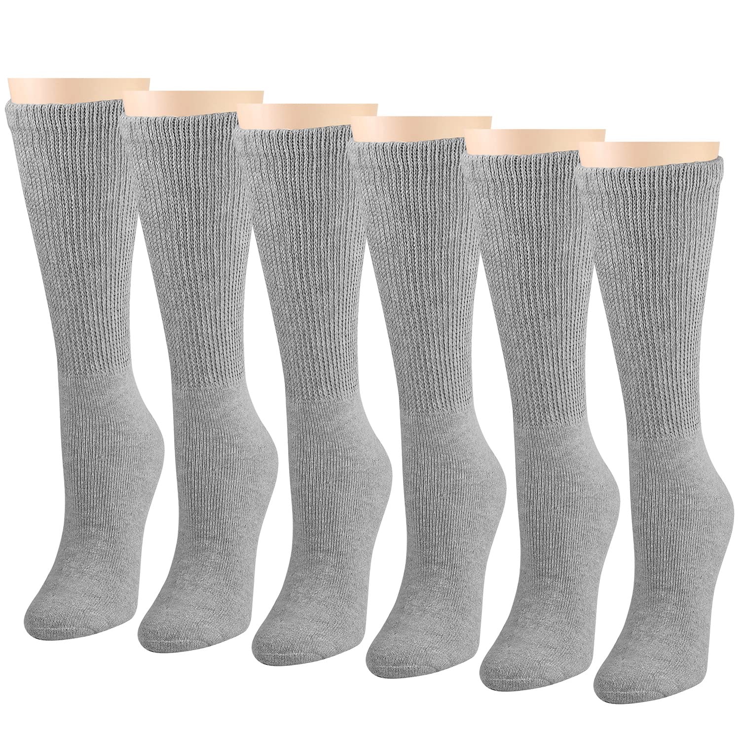 Falari Women Diabetic Socks Diabetes Edema and Circulatory Loose Fitting Cotton Crew Socks - 6 Pairs