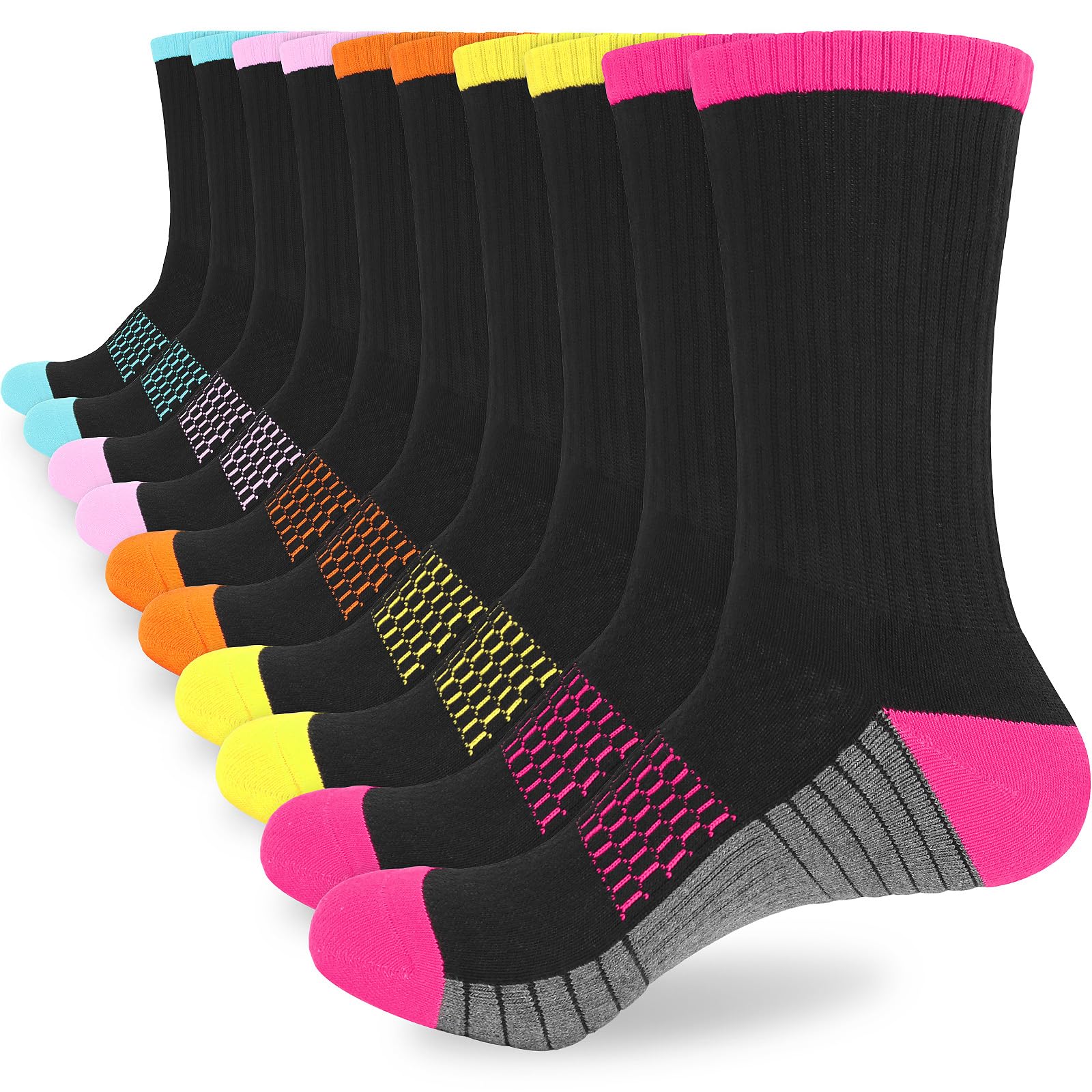 KOOOGEARWomens Ladies Cushioned Walking Hiking Work Socks Black Anti Blister Thick Winter Sports Support Socks for Womens 4-7 Multipack Non Slip Cotton Thermall Athletic Socks 5 Pairs