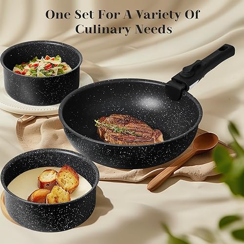 Miniatura 2 de Sweetcrispy Juego de 12 ollas y sartenes, utensilios de cocina antiadherentes para inducción de cocina con mango desmontable, apto