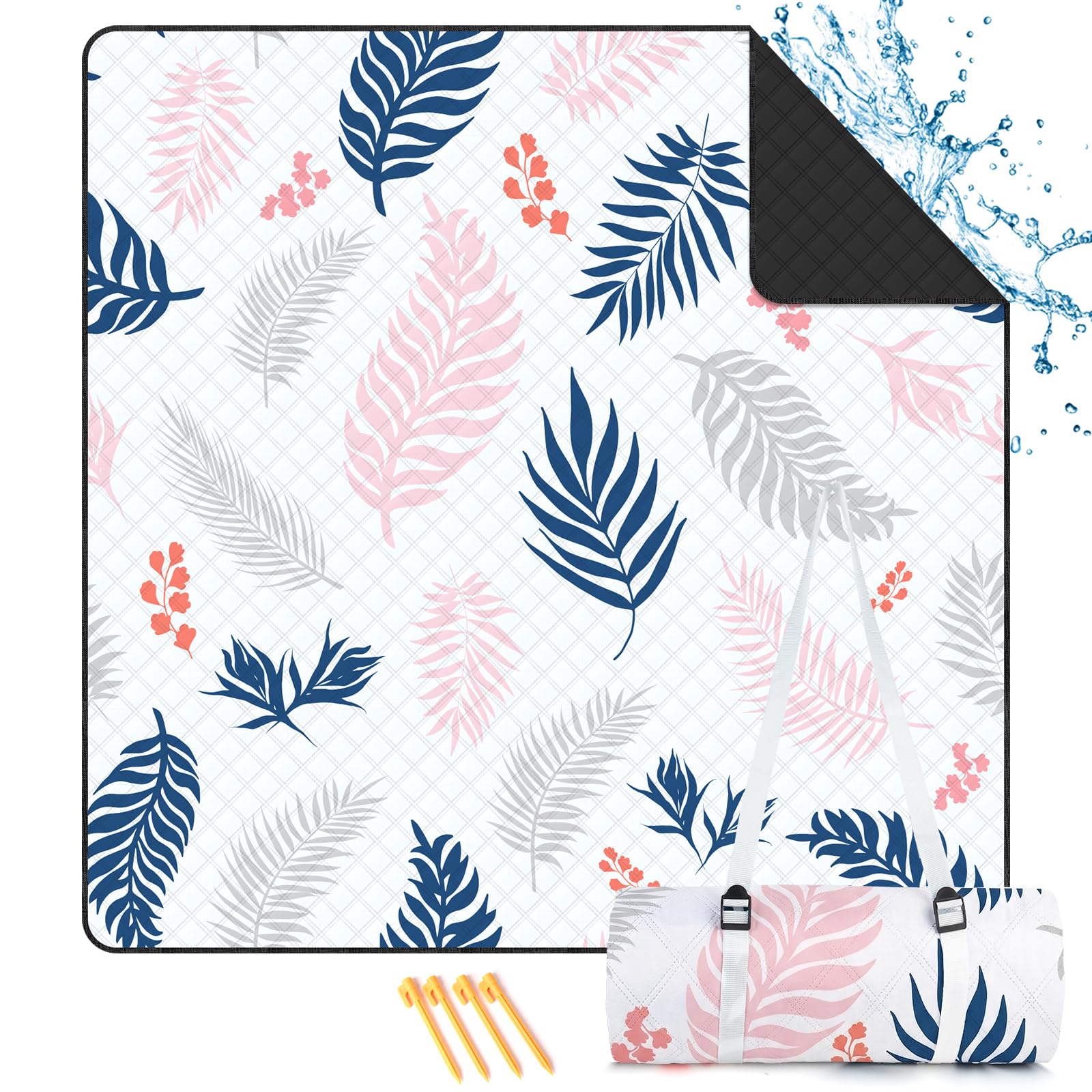 TXBOBECO Picknickdecke 200x200cm XXL, Stranddecke Wasserdicht Sandfrei, Outdoor Camping Decke mit Tragegriff & Heringen, für Picknick, Camping, Park, Garten