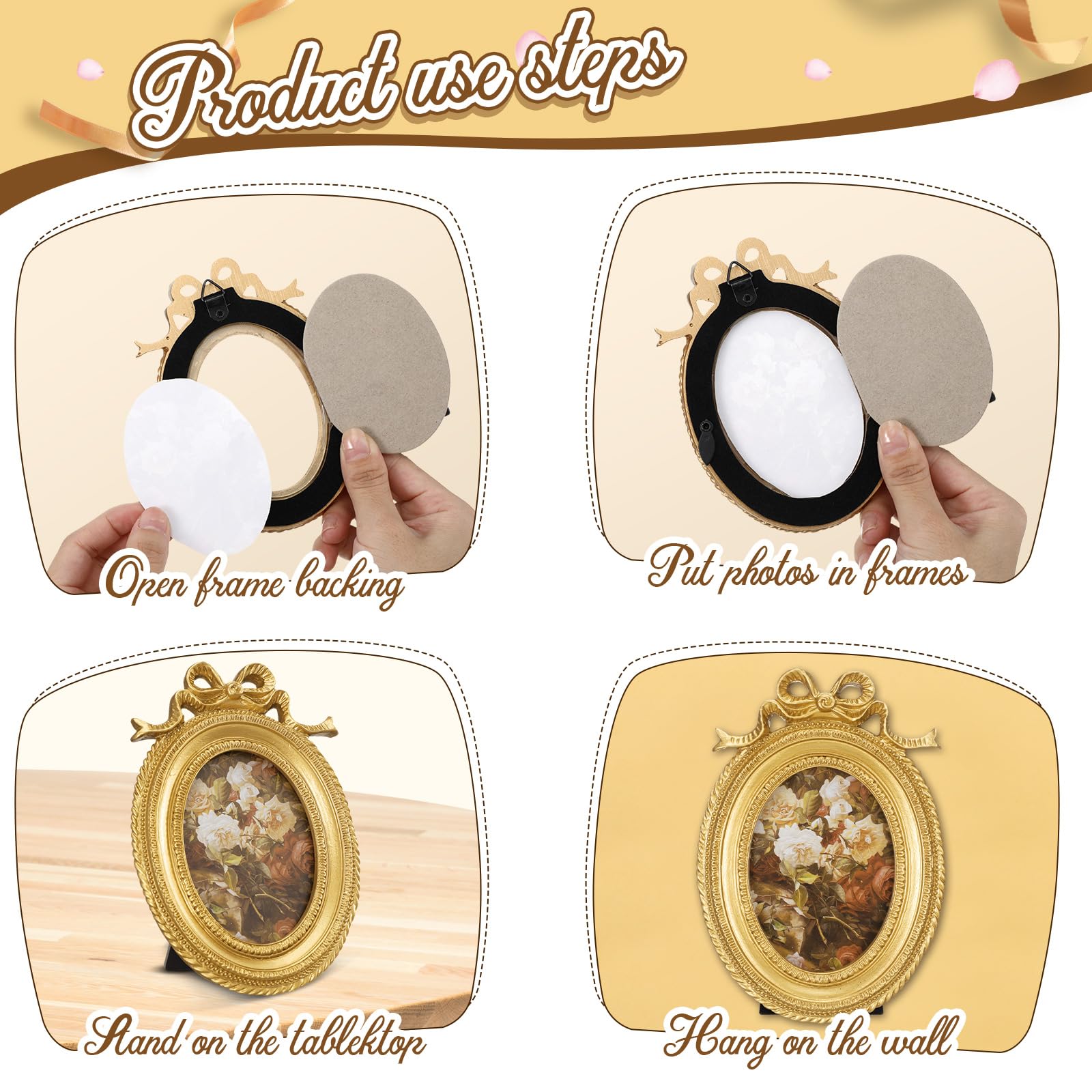 Vicenpal Kleine Bilderrahmen im Vintage-Stil, oval, goldfarben, Vintage-Stil, Barock, kunstvolles antikes Harz, oval, Tischdisplay für Zuhause, Hochzeit, 20 Stück