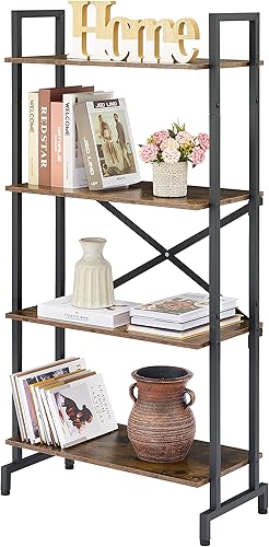 Hoctieon Estantería de 4 niveles, organizador de almacenamiento de estantes altos de madera, estantes abiertos de madera vintage, estantes