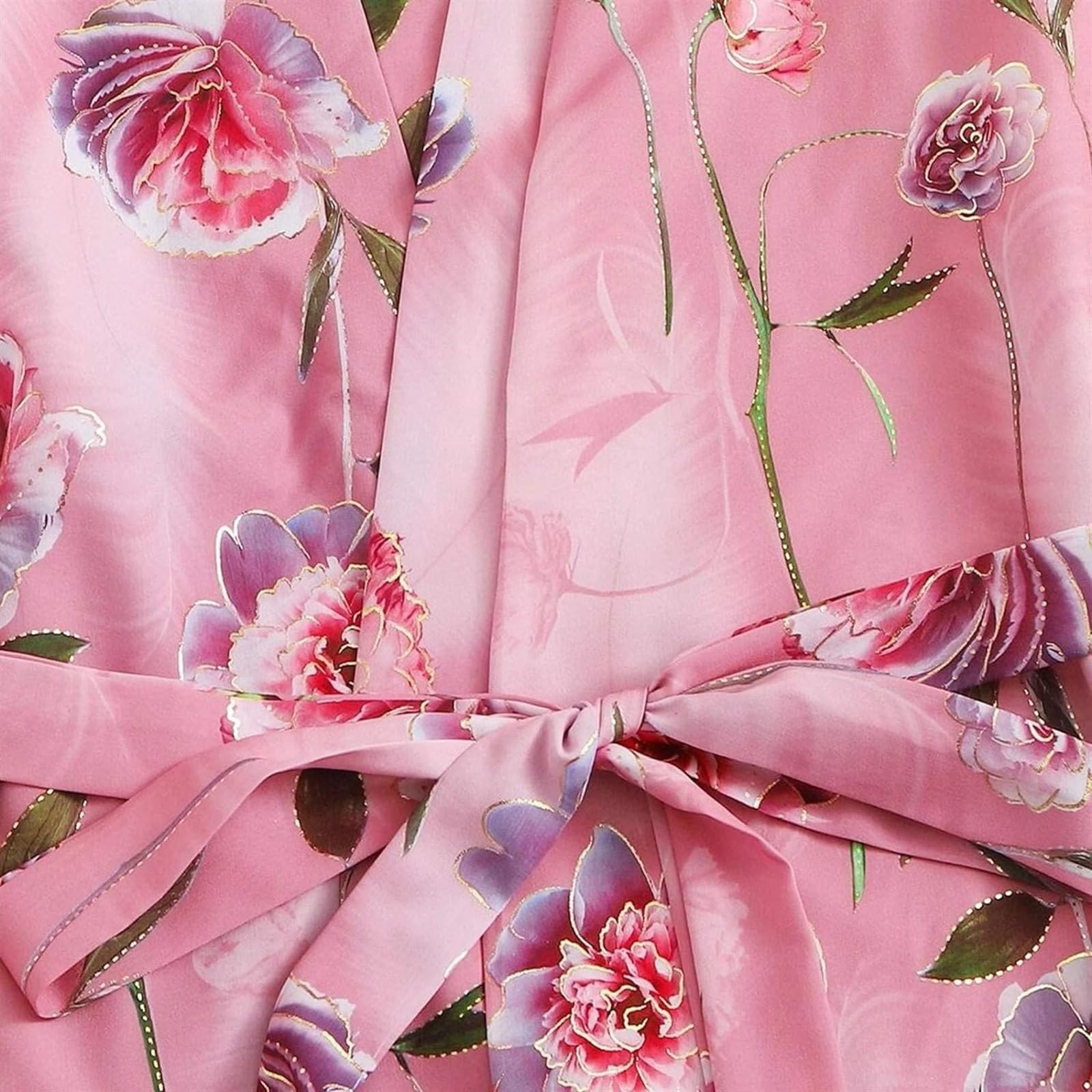 Albornoz Mujer Pijamas De Satén para Mujer, Camisón Cómodo con Estampado Floral, Batas Lencería, Albornoz Abierto Frontal Bata(C,3XL)