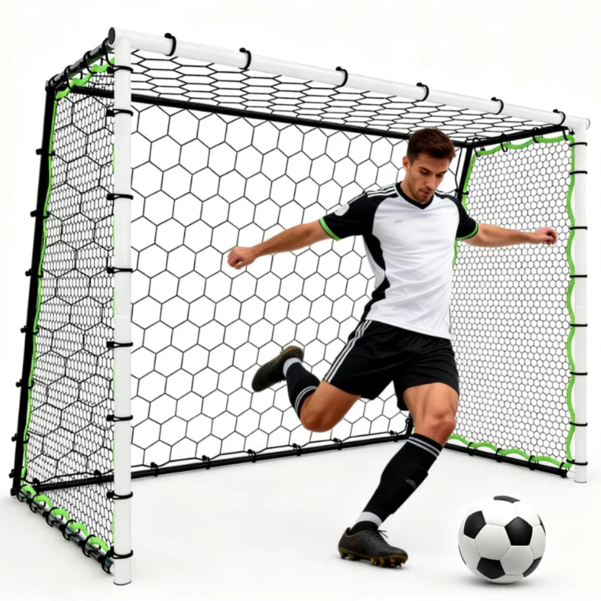 5-in-1 Soccer Ball Rebound Net Goal, 7x5 ft Goal and Rebound Trainer for Passing, Ball Control, Curveballs, and Shooting, Durable Steel Frame and
