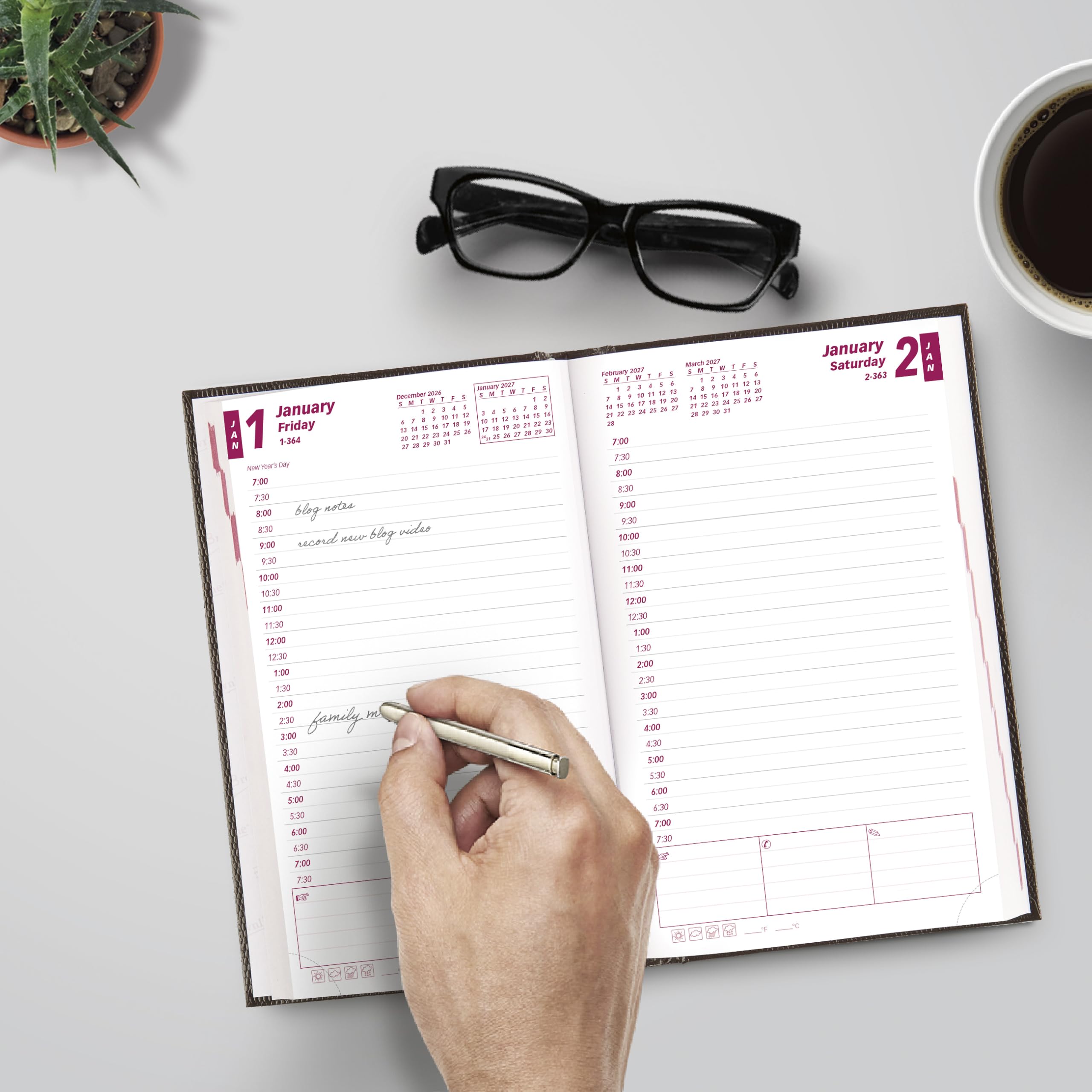 Brownline® - Agenda giornaliera/mensile tradizionale 2027, 12 mesi, da dicembre a gennaio, rilegatura a doppio filo, 20,3 x 12,7 cm, nero (CB634.BLK)