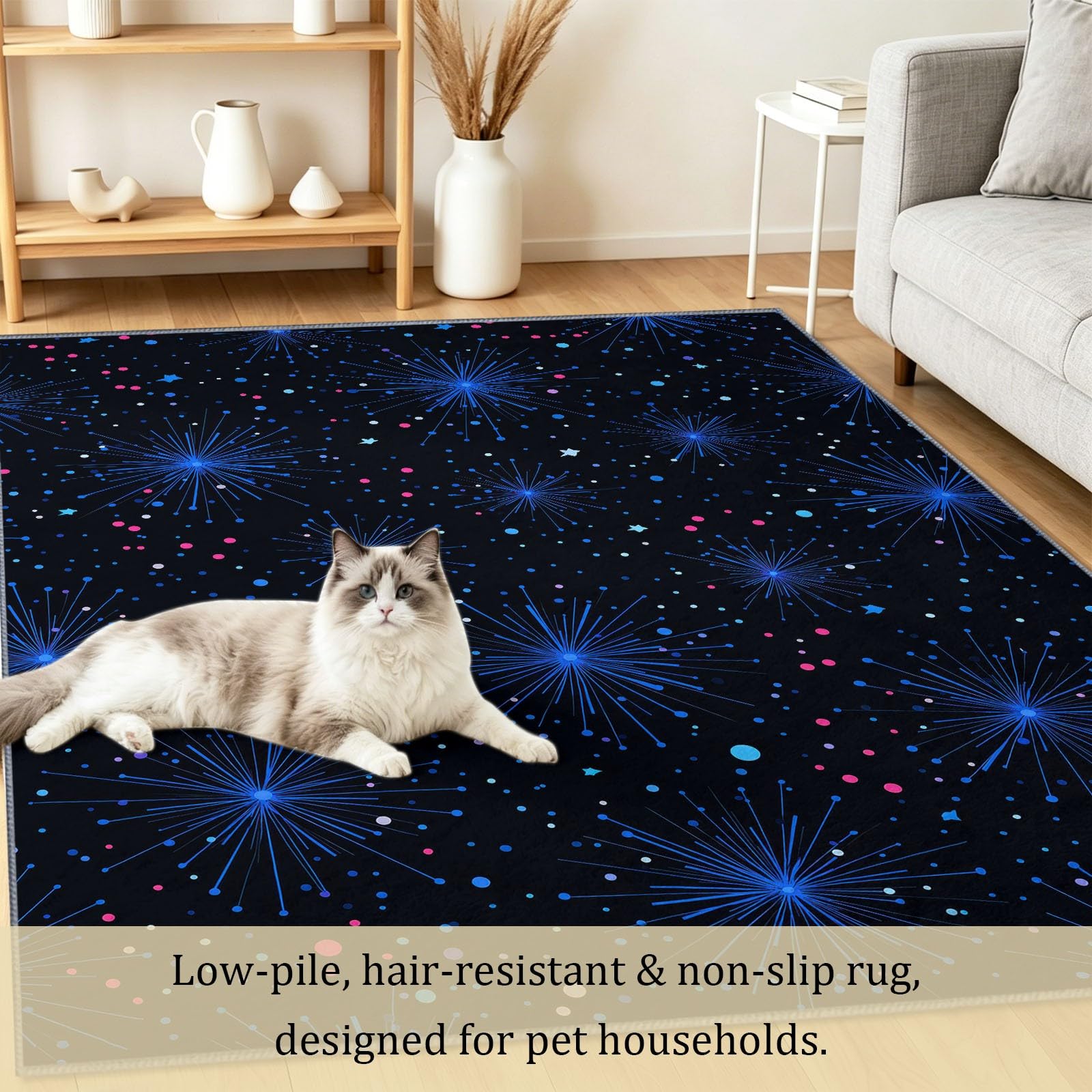 Generisch Teppich Waschbar 120 x 170 cm,Sterne Sternenhimmel Nachthimmel Teppich, Kinderzimmer Gemälde rutschfest Zusammenklappbar Teppiche Gegend für Schlafzimmer Küche