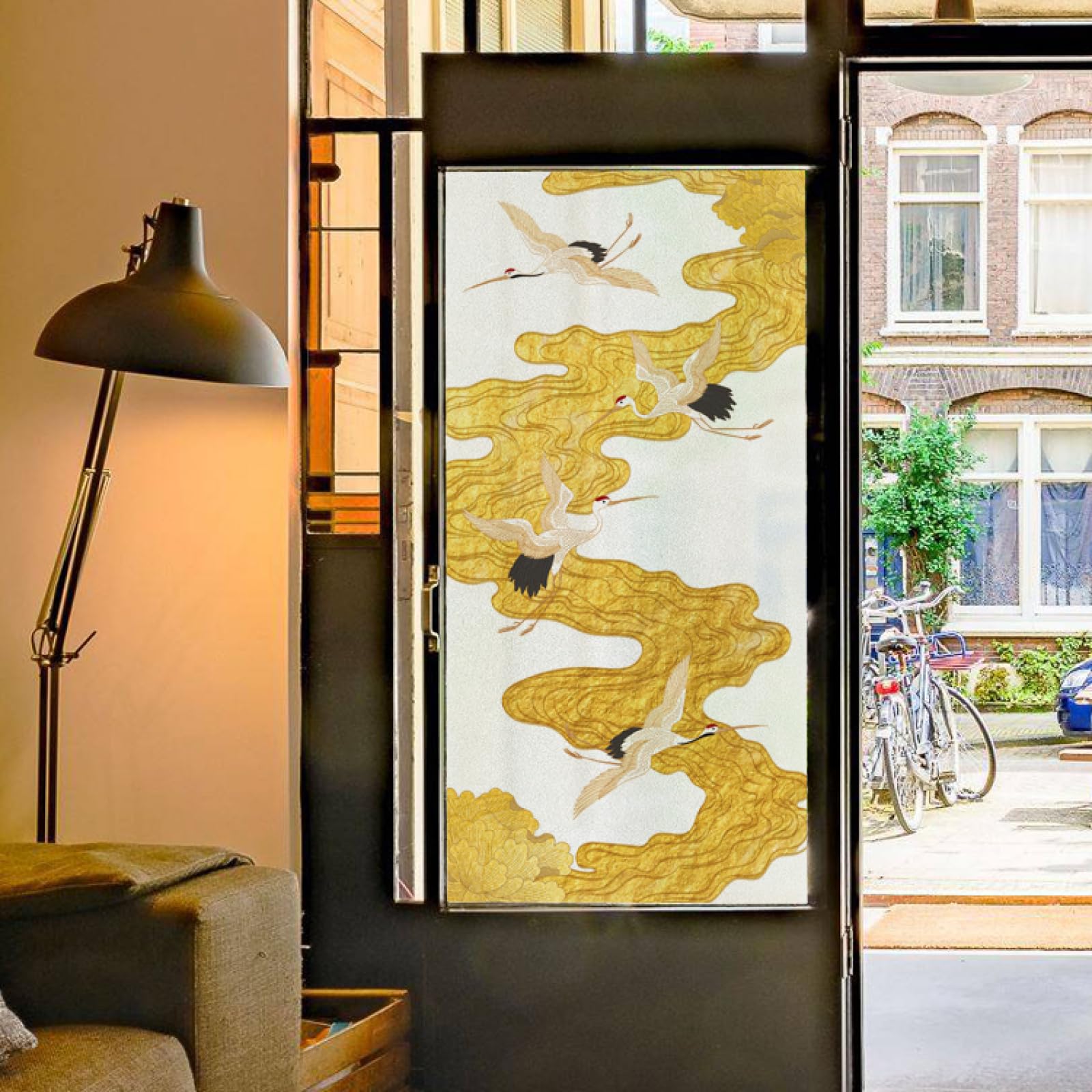 folia okienna, Szeroki, złoty, jednokierunkowy witraż zaciemniający, samoprzylepna osłona łazienkowa ze wzorem(60x116cm/3pcs)