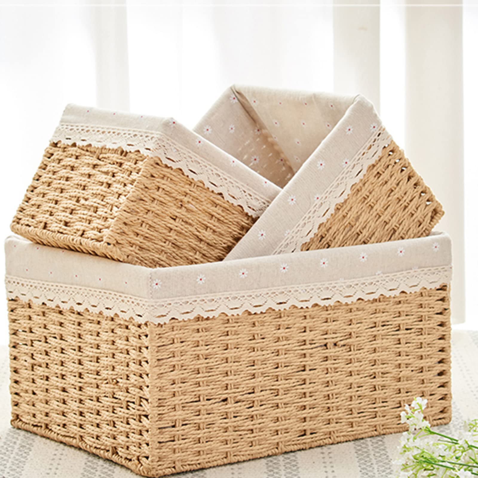 横型・小浅＞OTSU＆DECO ラタン風 フタ付バスケット