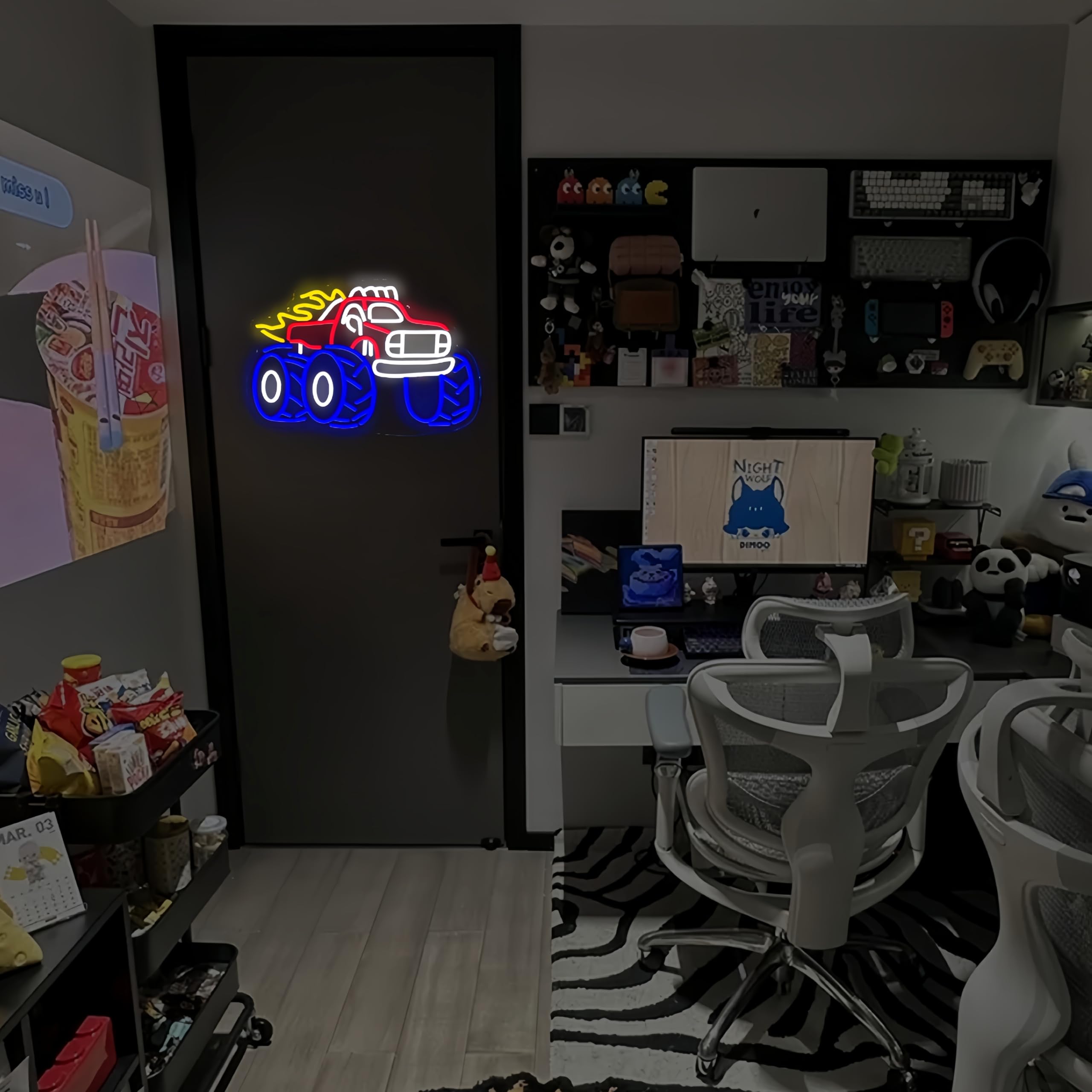 Letrero de neón con diseño de camión monstruo, luz LED de neón para decoración de pared, letrero LED regulable para habitación de niños, arte de pared, regalos de cumpleaños, vacaciones, 16.5 x 11