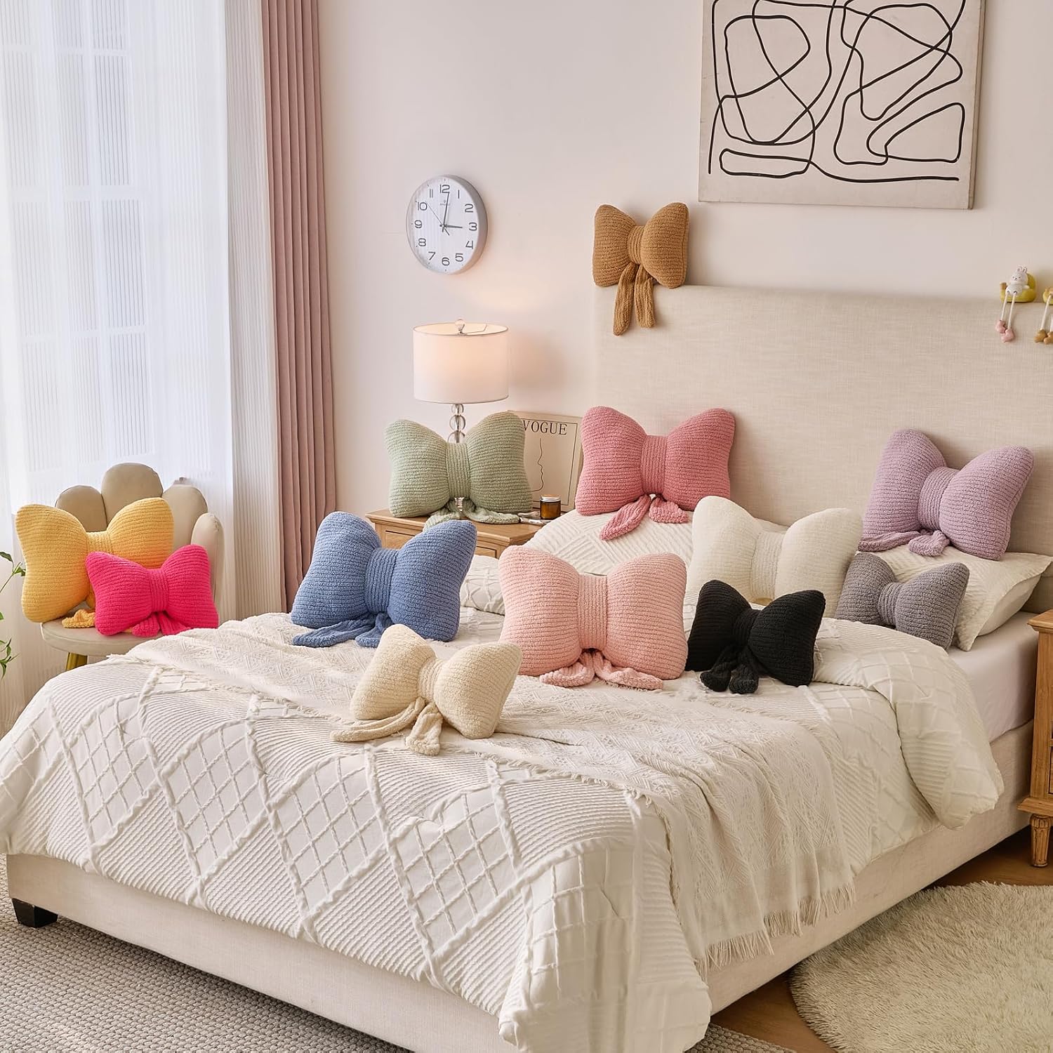 Bow Pillow, Decorative Throw Pillows with Soft Plush, Bow Throw Pillow for Couch Bed, Home Decor Bow Shaped Pillow for Bedroom Living Room (Lavender Purple, 12 Inches)