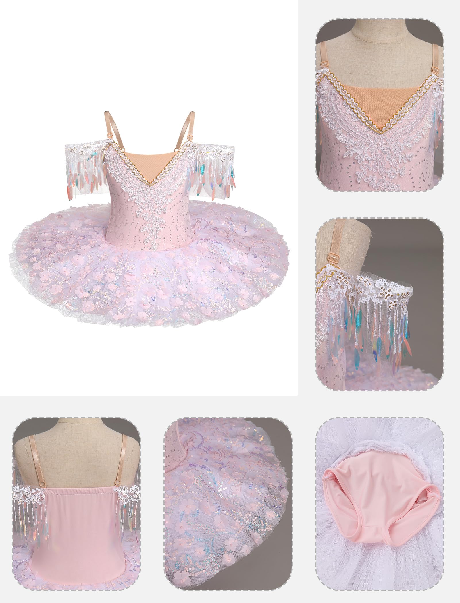 Abbigliamento da balletto per bambine 3-14 anni per danza: Tulle Pailette Abito da balletto con spalline regolabili - Vestito da danza per bambini per pattinaggio artistico