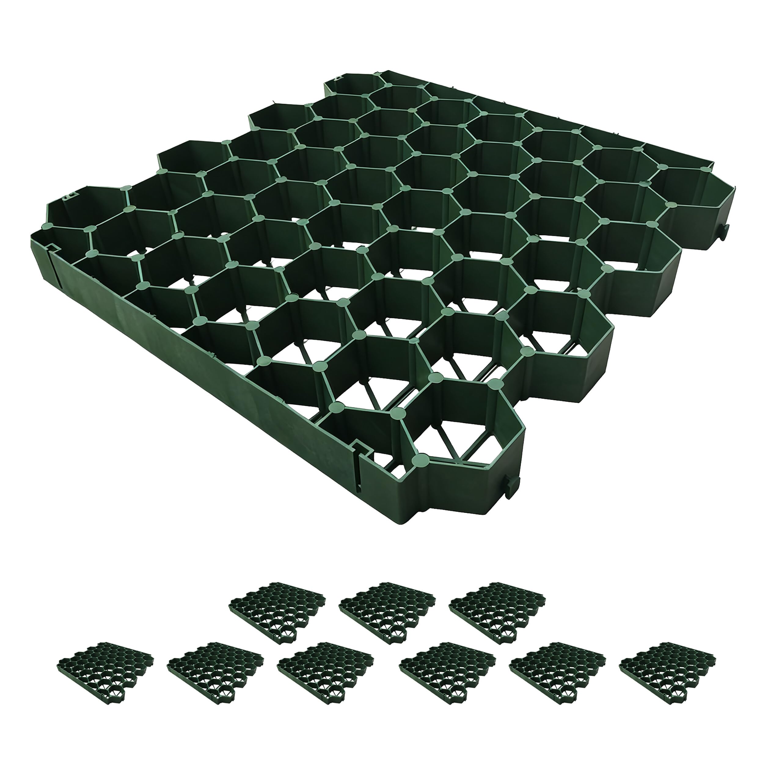 Relaxdays Rete Prato in plastica, Set 10, 4x50x50 cm, Senza Base, carrabile, Piastre Prato/​Paddock, Verde