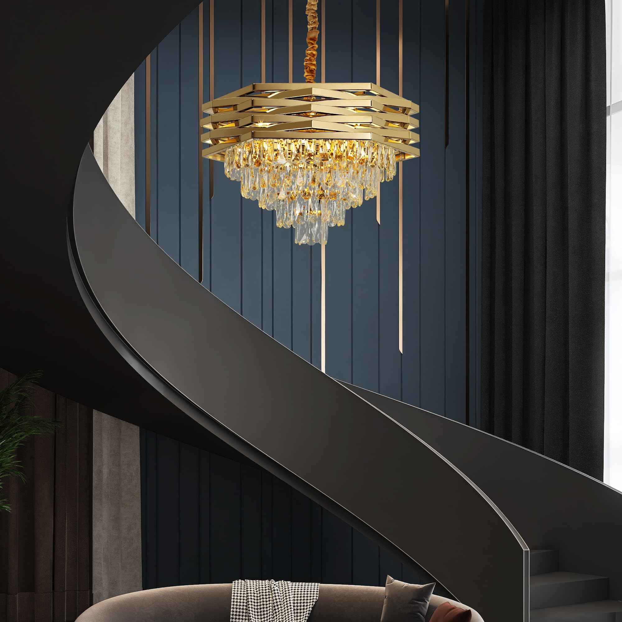 Moderno Lampadario Di Cristallo Oro Lampadari Rotondi Da 60 Cm Per Sala Da Pranzo K9 Lampadari A Sospensione A Soffitto A 5 Livelli Lampadario Grande Da Incasso Per Soggiorno Ingresso Foyer