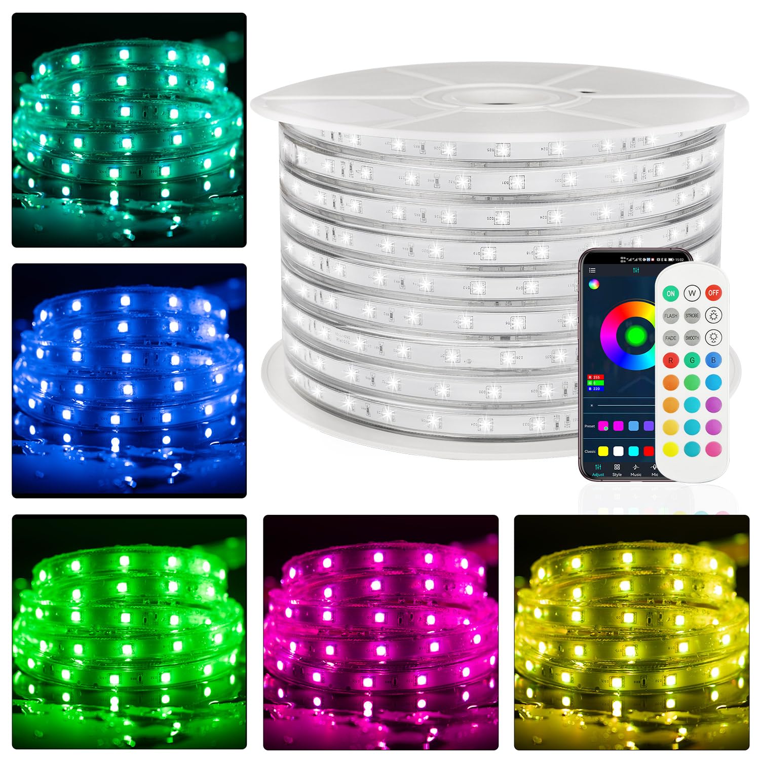 MEIYING 60ft Rope Lights for Outside,RGB LED Rope Lights Outdoor Waterproof Color Changing APP Remote Control Music Sync,Flexible Outdoor LED Strip Lights Waterproof Camper Pool Deck Christmas