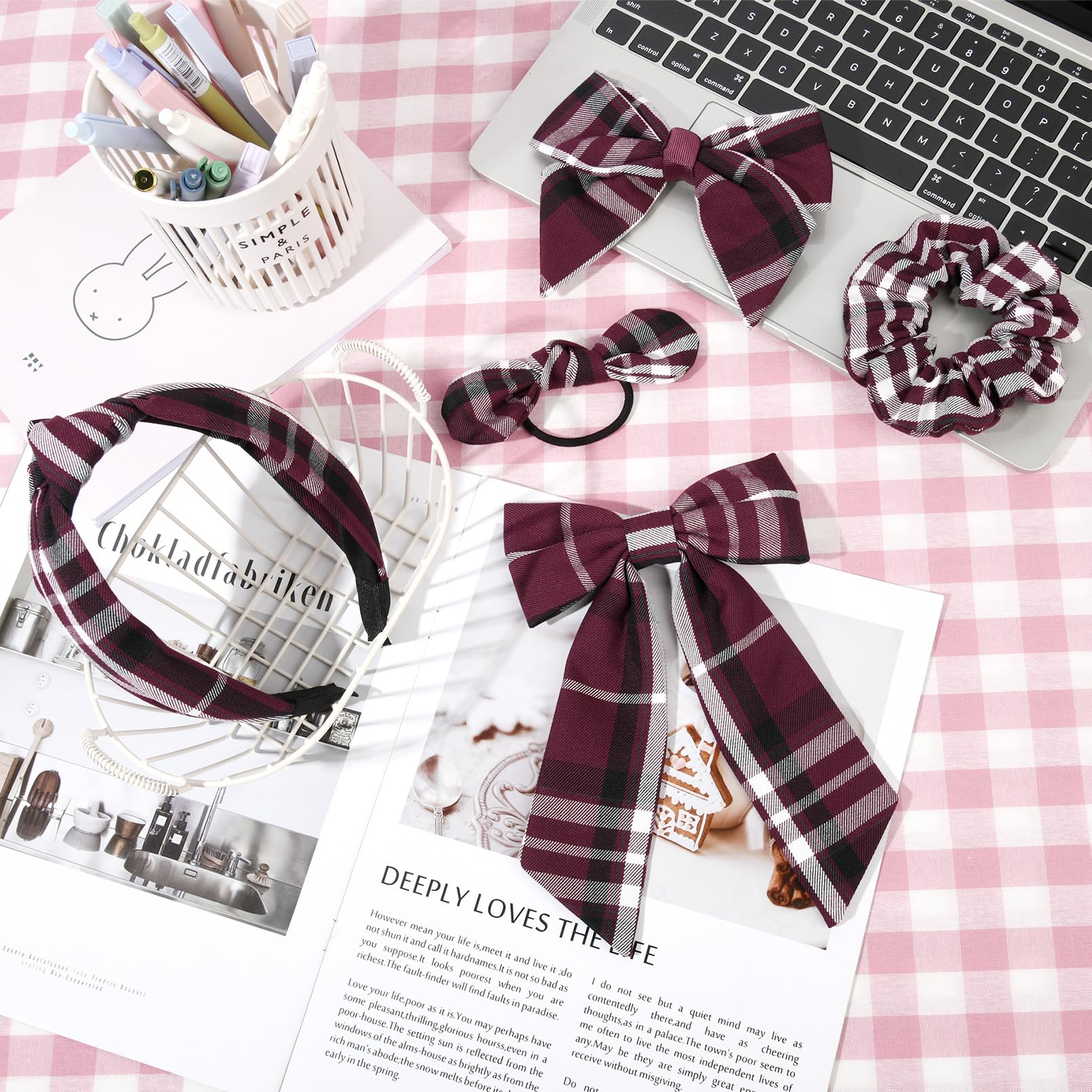Plaid Hair Bows Set with Headband and Scrunchie School Uniform Accessories Amazon.com : DEEKA 5 Styles Uniform Plaid Long Tail Hair  main image 3