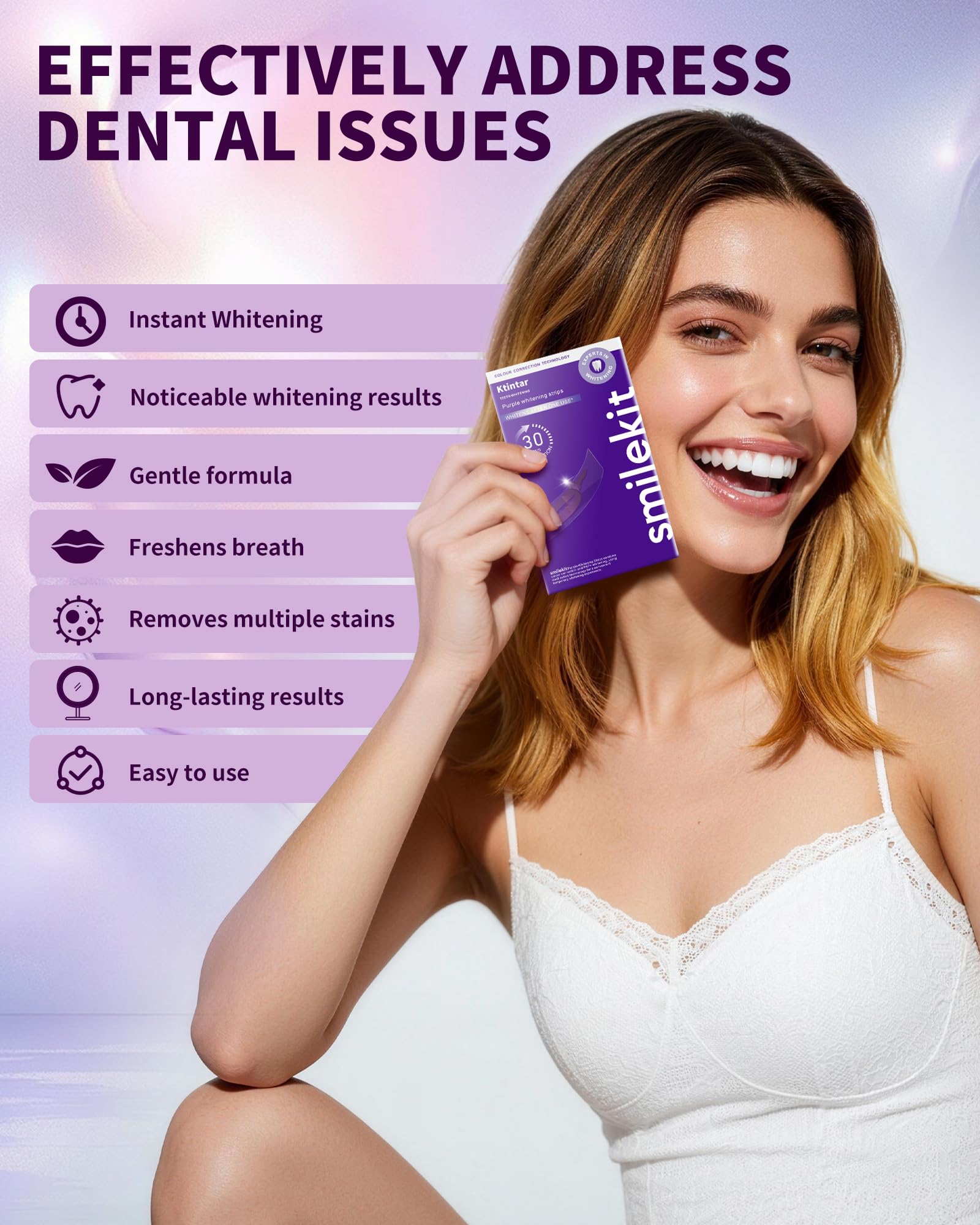 Purple Whitening Strips, Color Correcting Purple Teeth Whitening Strips, Removes Yellow Stains, Enamel Safe for Sensitive Tooth, 30 Min Treatment, 14 Treatmetnts, 28 Strips — view 6