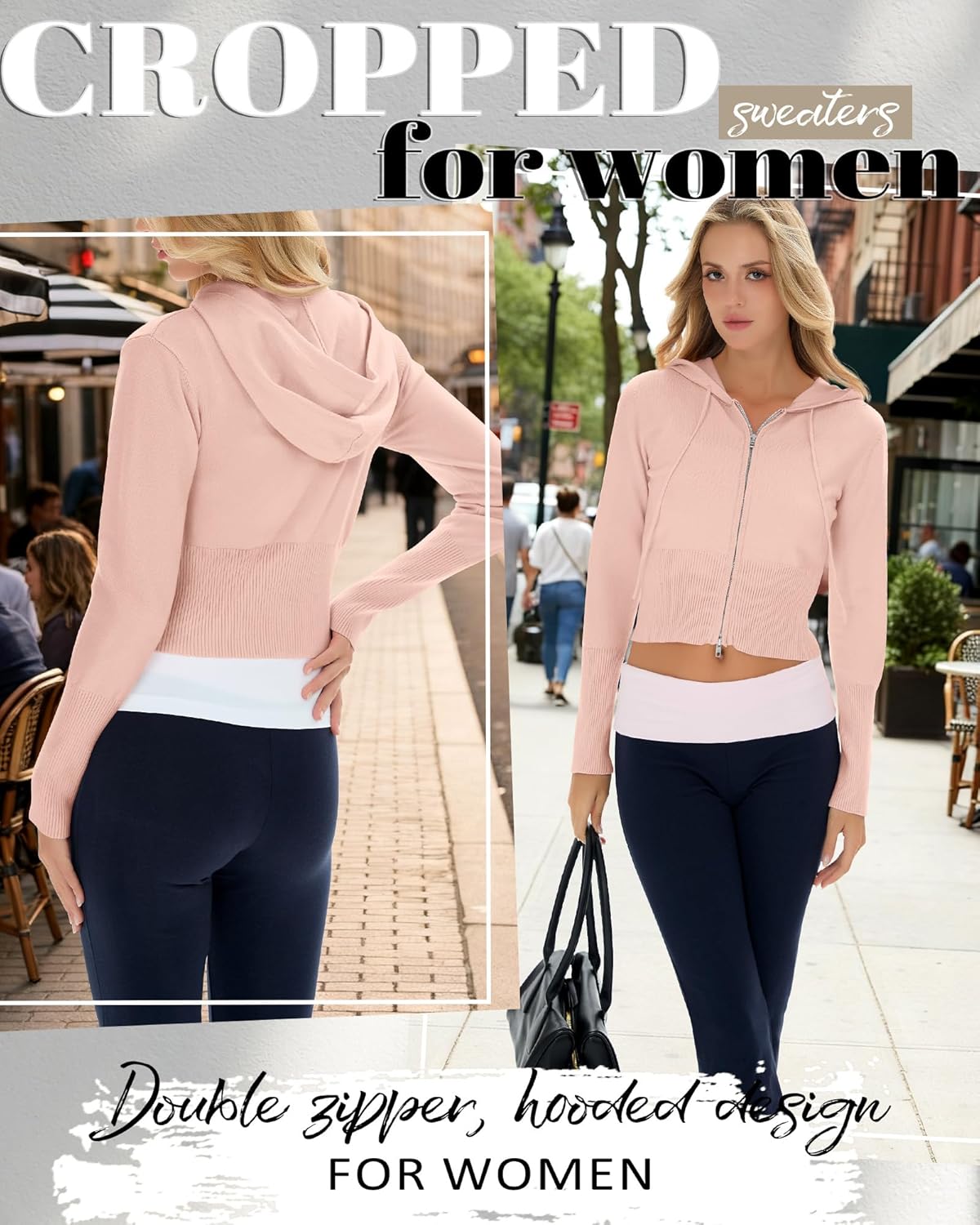 Women's Cropped Zip up Hoodies Long Sleeve Fitted Sweater Pullover Ribbed Knit Casual Trendy Fall Y2k Cardigans - Image 6