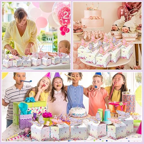 Miniatura 5 de Qilery 24 cajas de regalo de fiesta de mariposas, cajas de regalo rosas y moradas, cajas florales de mariposas, cajas de dulces de papel
