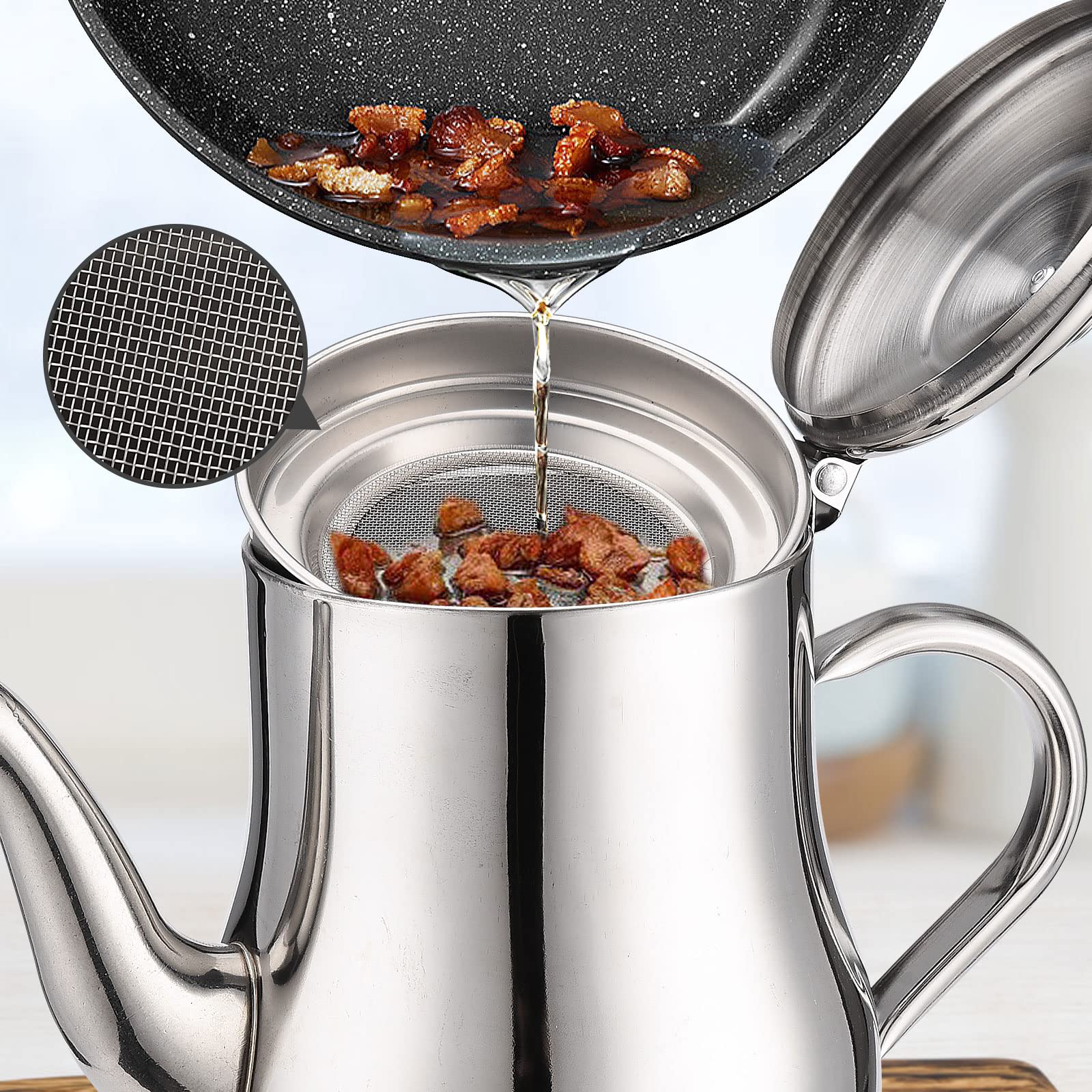 Contenitore per olio in acciaio con filtro per conservare grasso e olio da cucina, contenitore per filtraggio del grasso di pancetta | Leroy Merlin