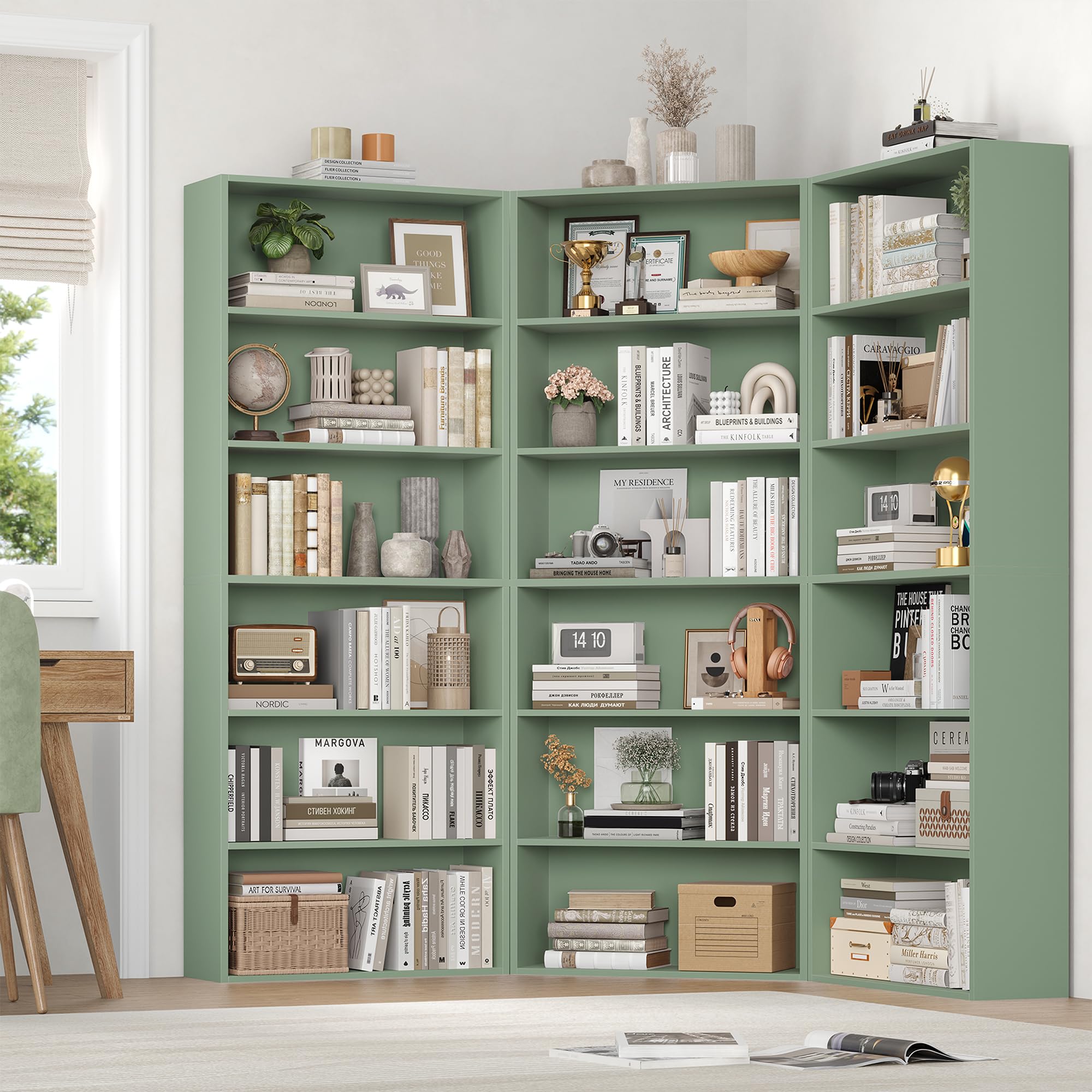 FirFurd Librería de 6 Niveles, Estantería para Libros, Libreria Estanteria, Muebles Almacenaje Madera para Salón Oficina, Dormitorio, Estudio, Verde 60x23.5x180cm