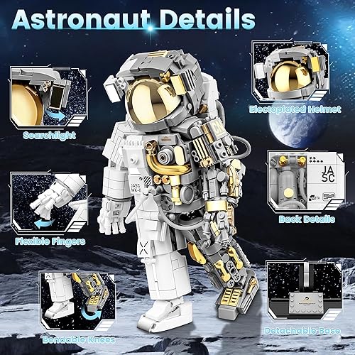 Miniatura 3 de Juego de bloques de construcción de astronautas espaciales, 966 piezas de astronauta para adultos, kit de construcción espacial, juguetes regalos