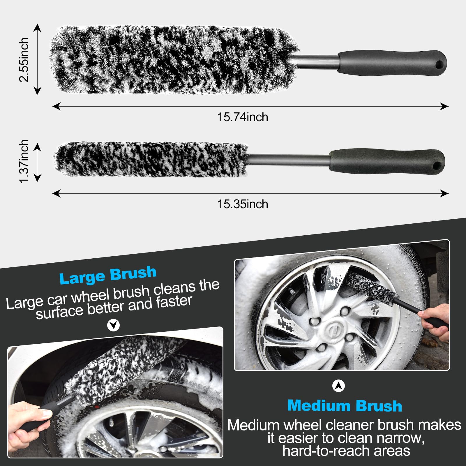 maytcang 4-Pack Professional Wheel and Rim Brush Kit, Bendable and Scratch-Free Wheel Brushes, Safe for Exhaust, Tires, Rims, Engine Bays, & More