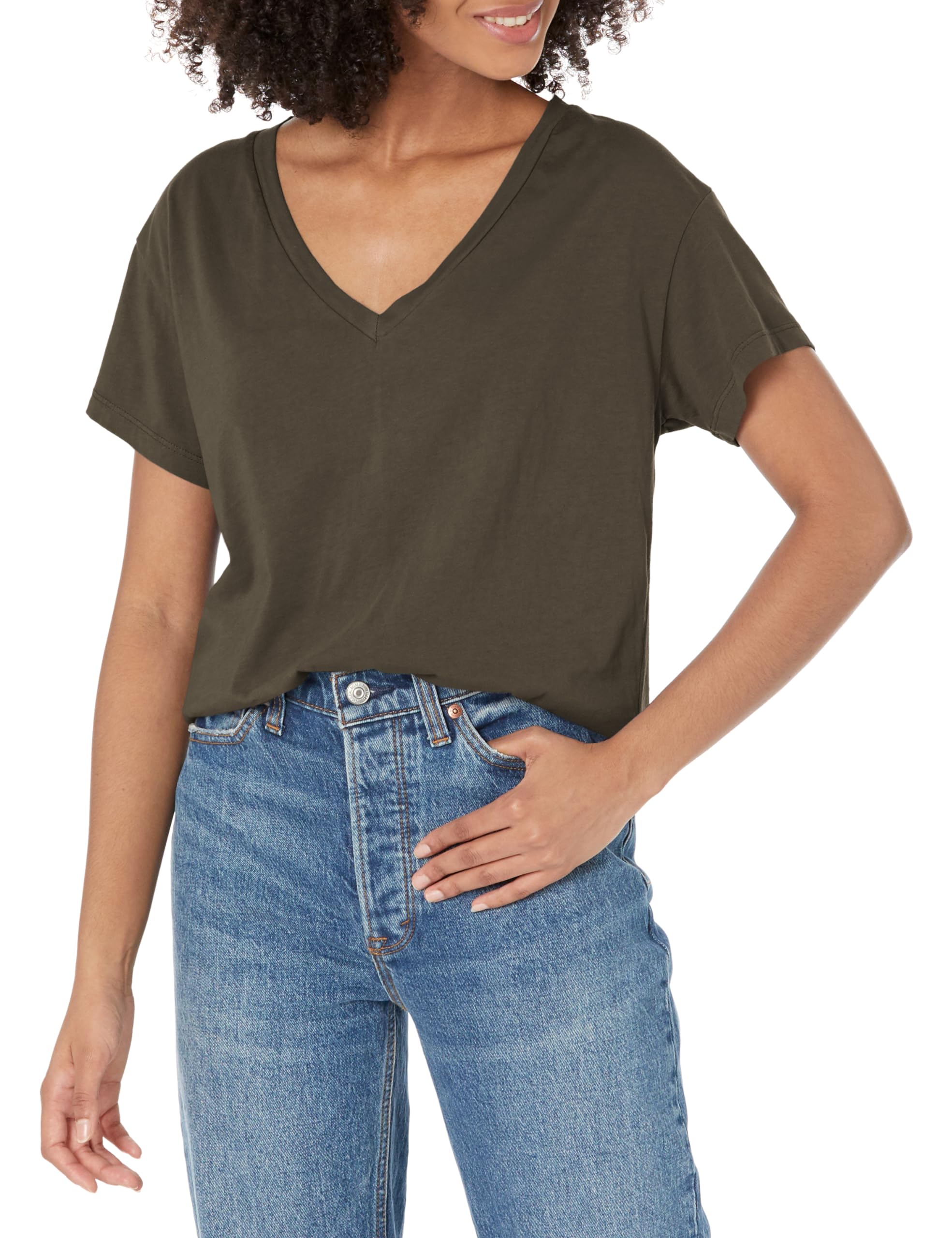 Velvet by Graham & Spencer Women's Venice Organic Jersey V-Neck Tee, Olive, M