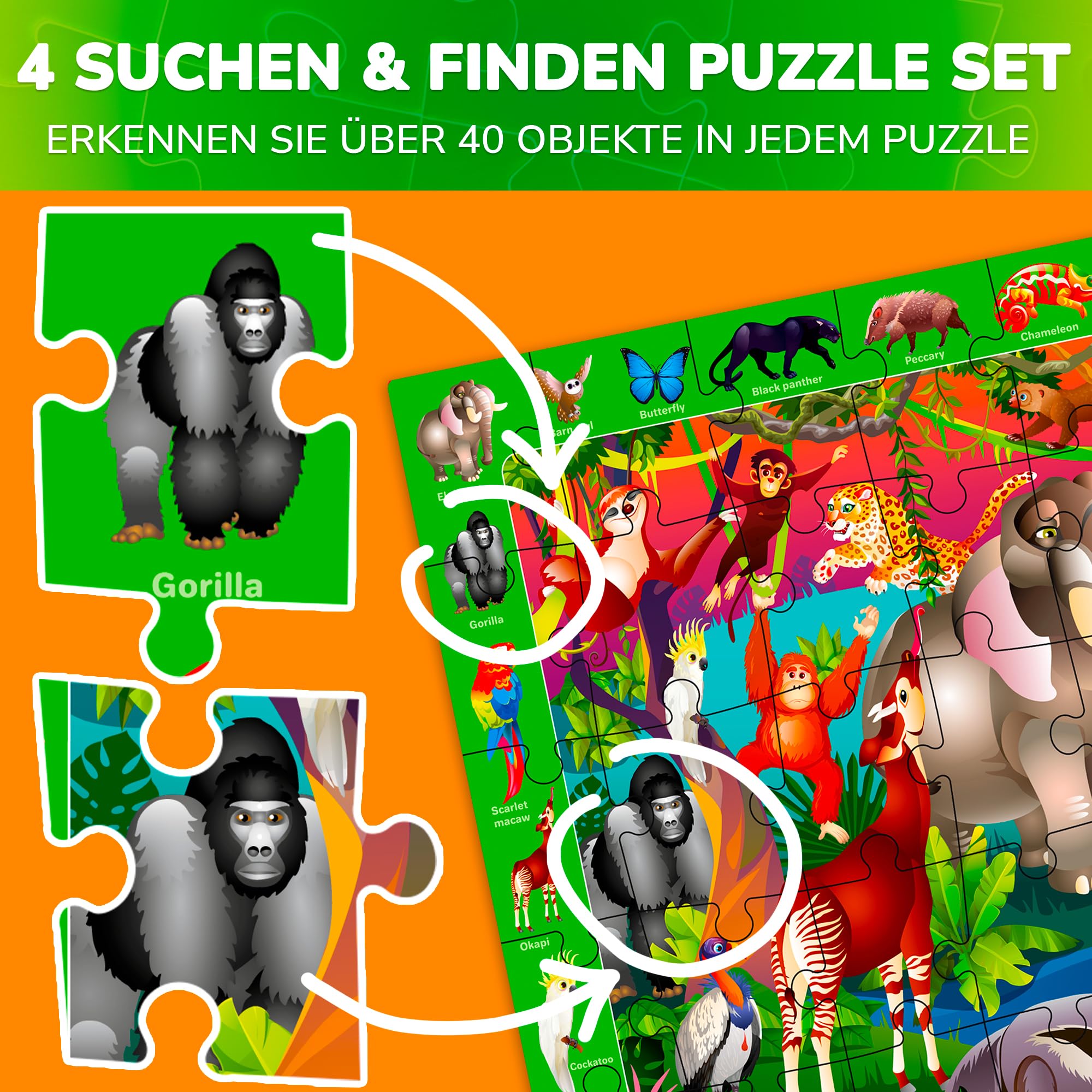 QUOKKA Puzzle ab 4 5 Für Kinder - 4x60 Teile Rahmenpuzzle ab 5 6 Jungen und Mädchen - Puzzle Spiele mit Stadt, Polar, Regenwaldtiere - Geschenk Spielzeug für Kinder 6 7 8 Jahre