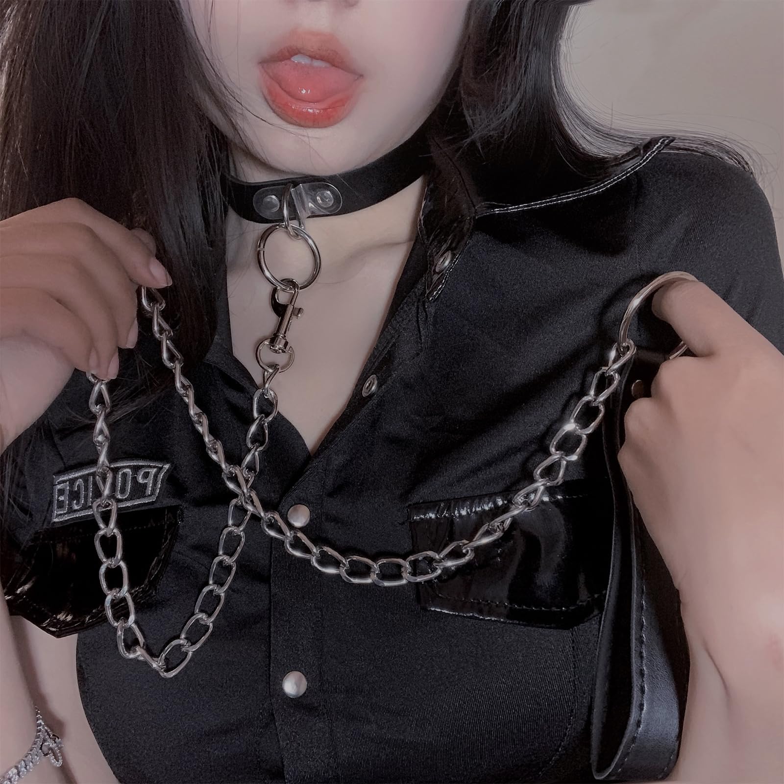 Set girocollo e guinzaglio in pelle nera vintage da donna, con collare a campana e guinzaglio, set collana in morbida pelle sintetica per Halloween gotico cosplay