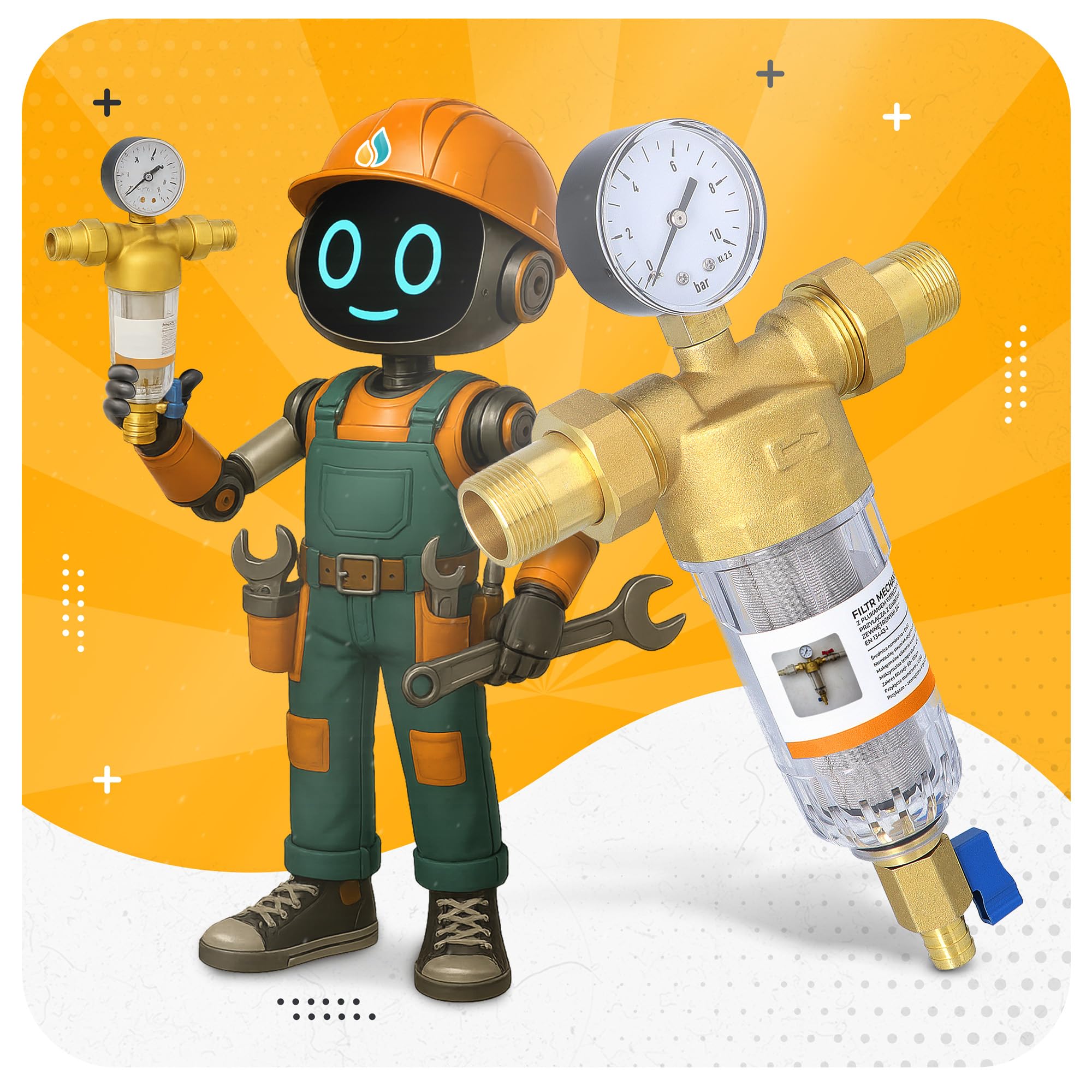 Instalguru Filtro Autopulente Acqua 3/4" DN20 Pressione Manometro Filtrazione Fina Scarico Sedimenti Riciclabile Acqua Pozzo Domestico Industriale