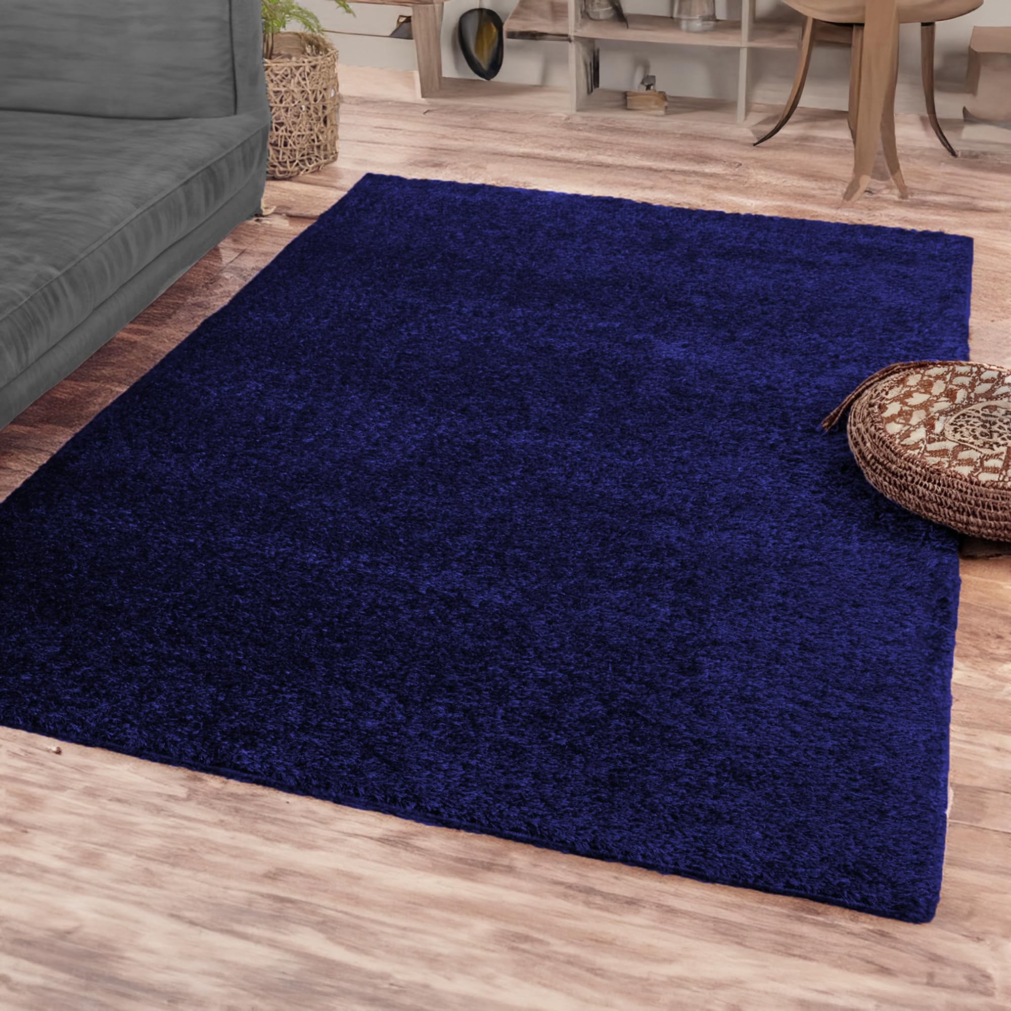 ishro home Premium Fuzzy Shag Carpet for Hall, Rugs for Living Room, Carpets for Living Room | Machine Washable – Soft, Stylish, and Built to Last |(3X5Fts, Blue)
