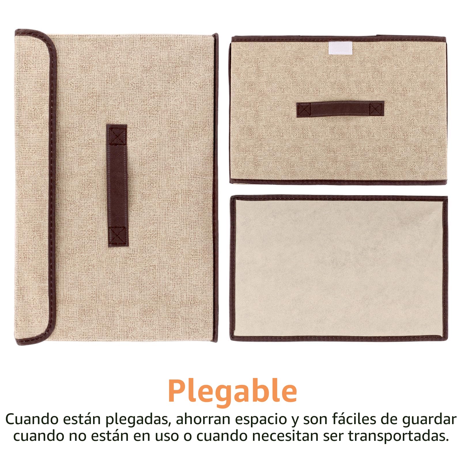 YAYODS 6 cajas de almacenaje de tela con tapa, 36 x 23 x 24 cm, beige | Cajas de tela beige de 36 x 23 x 24 cm, plegables, con cierre autoadherente y asa frontal; para ropa, textiles y accesorios