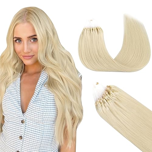 GOO GOO Micro Link Tip Hair Extensions, Real Human Hair, 18inch 50g 50S, Cold Fusion, Invisible Remy, 60A Platinum Blonde - 18 Inch-50g-50S - M-#60A Platinum Blonde